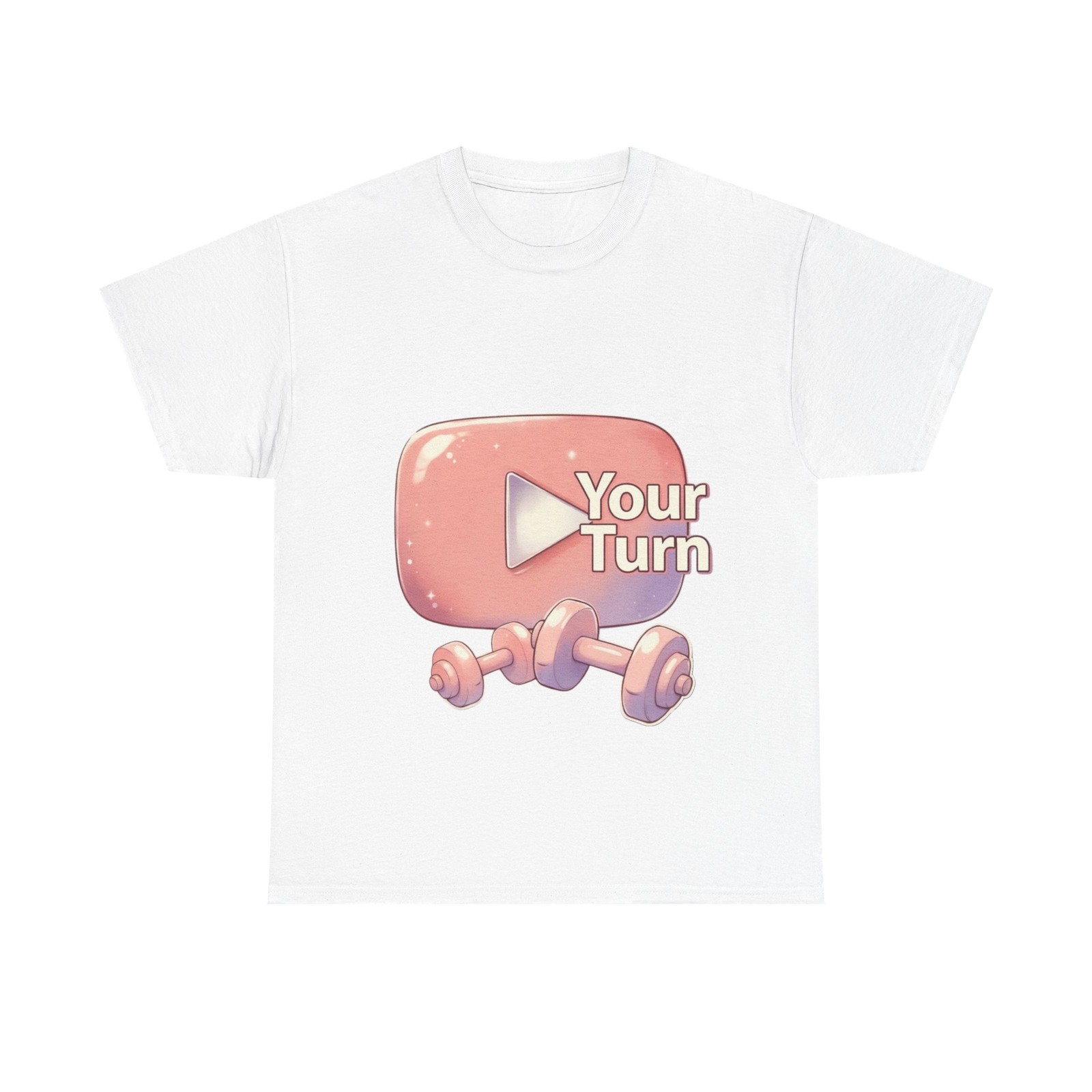 Your Turn Play Button | Gym Tee, Pink Gradient Dumbbell, Sparkle Fitness Shirt