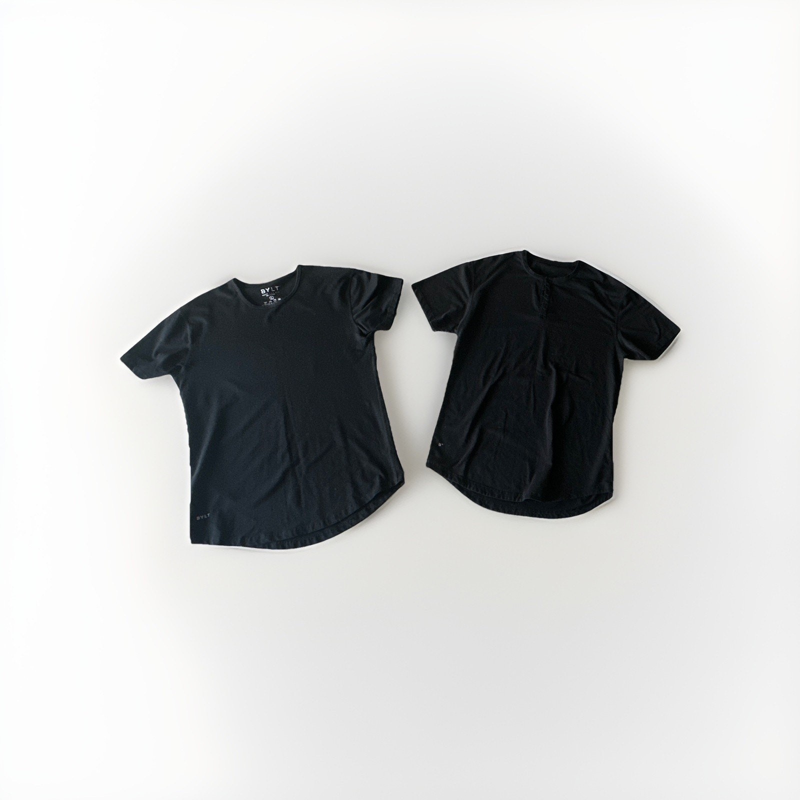 BYLT Basics Mens Large T Shirt Lot of 2 Black Crew Neck Henley Premium Stretch