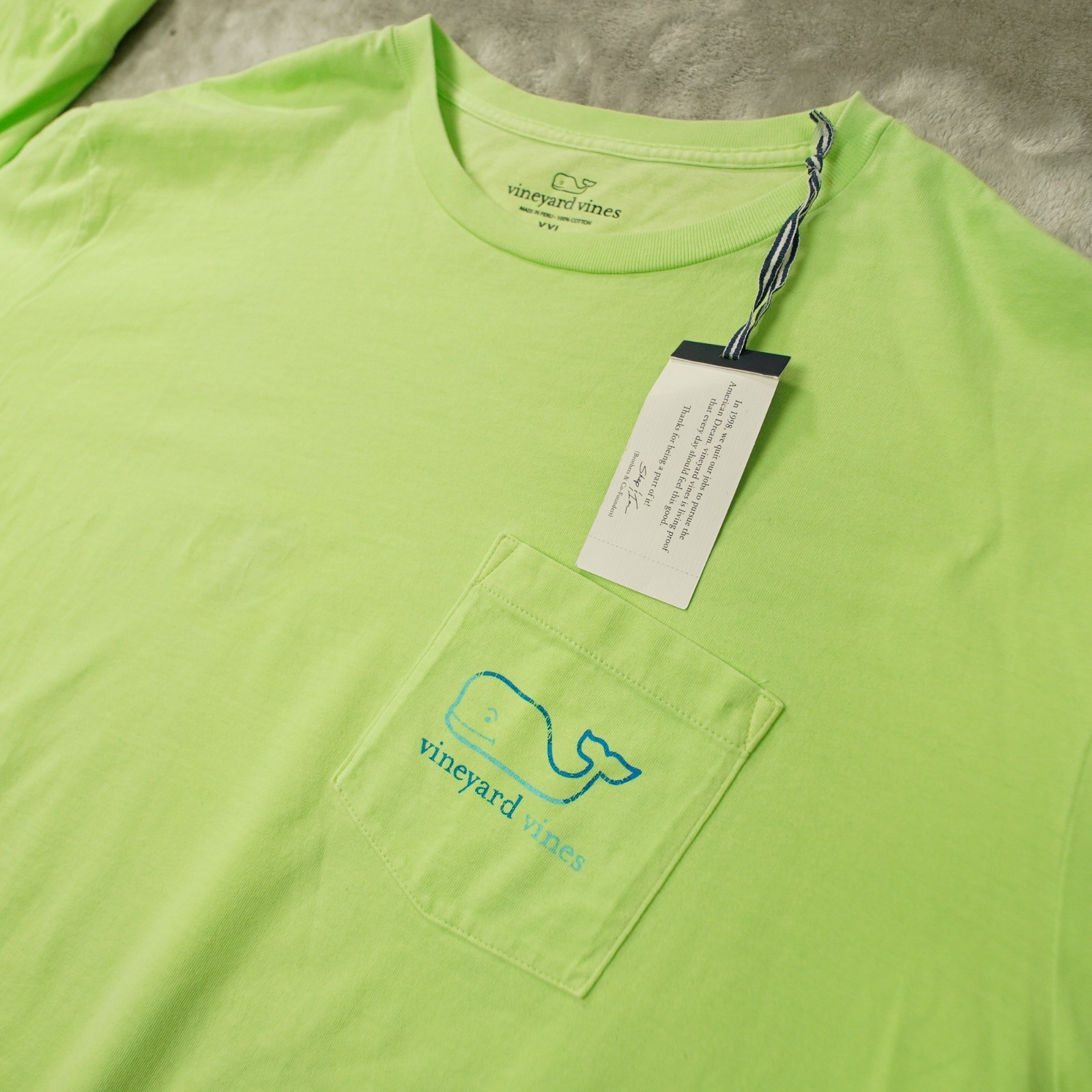 Vineyard Vines Long Sleeve Pocket Tee Men&rsquo;s XXL Green Neon Graphic Burgee Whale