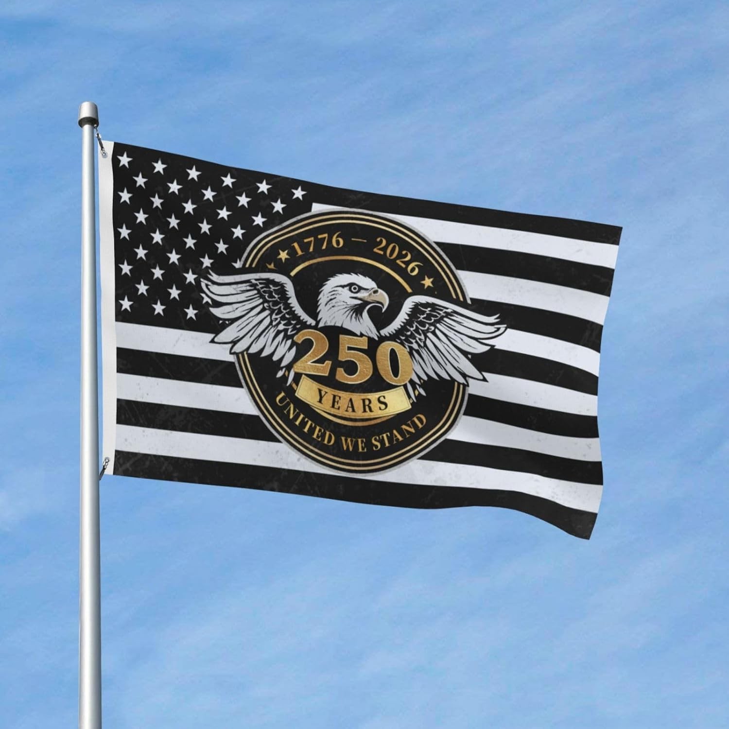 250th Anniversary American Flag 3×5 Ft (1776-2026), Black and White USA Flag wit
