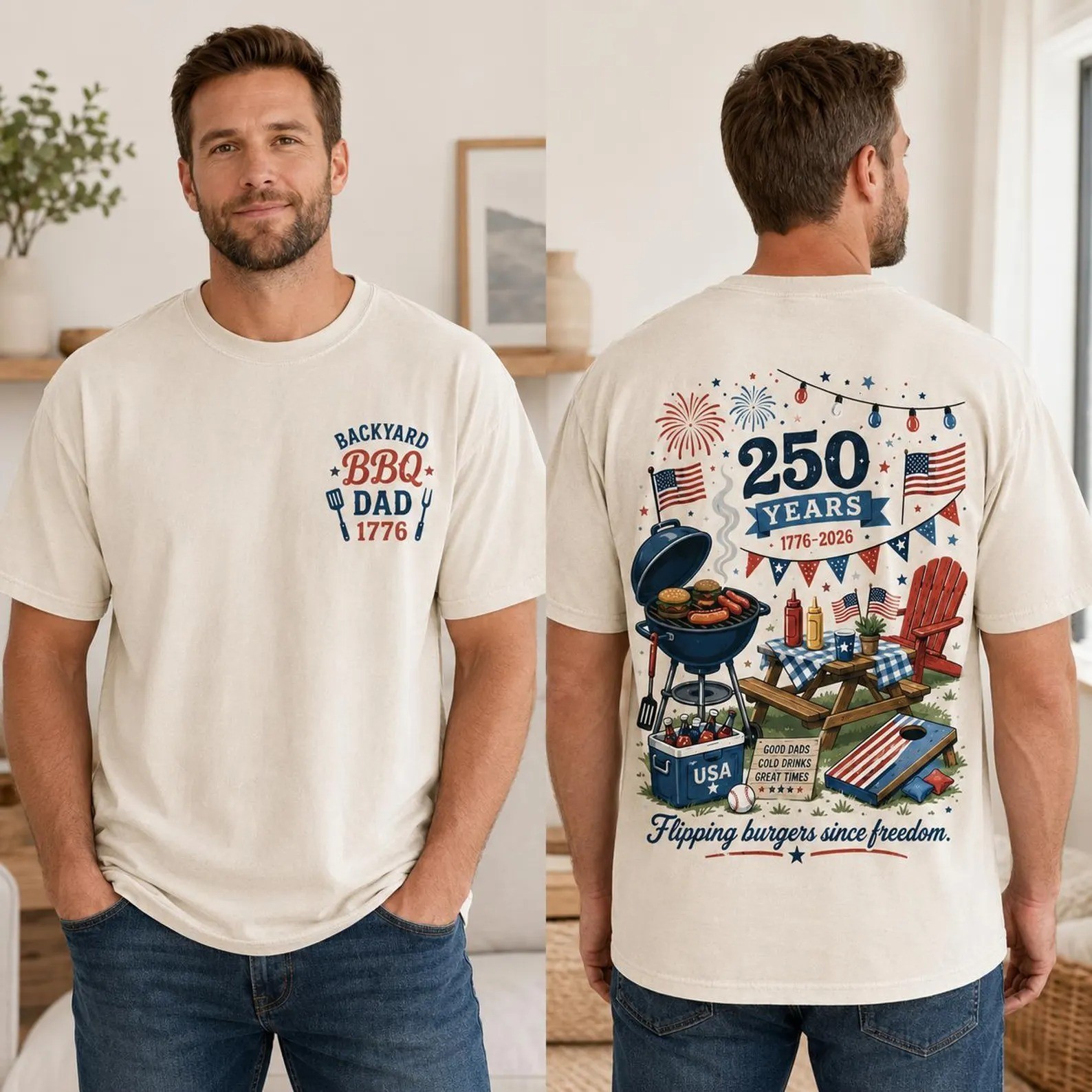Backyard BBQ Dad Shirt, 1776 2026 250 Years America, Patriotic Dad Tee T-Shirt
