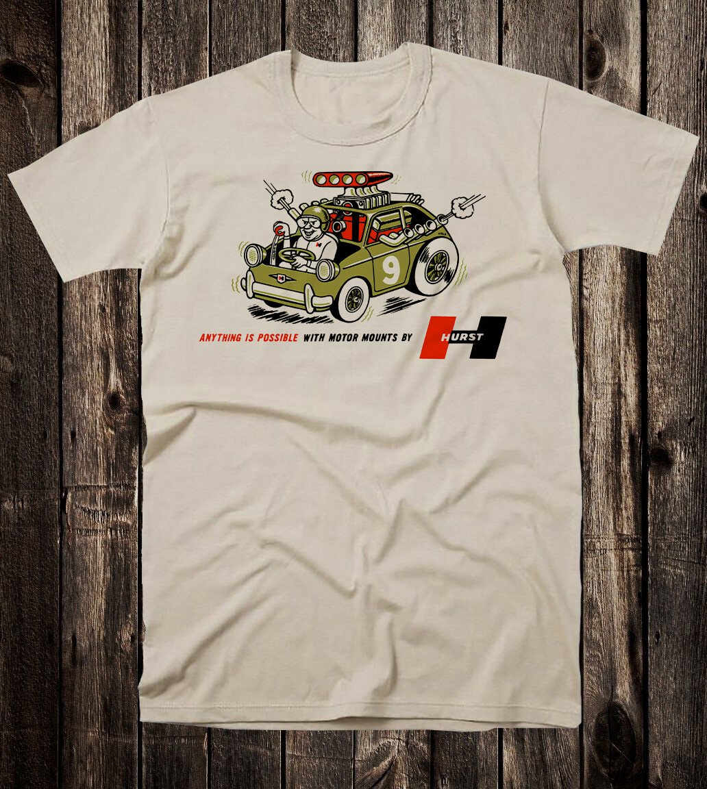 Hot Rod T Shirt Racing Retro Speed Shop Garage Hurst Motor Mounts Drag Race