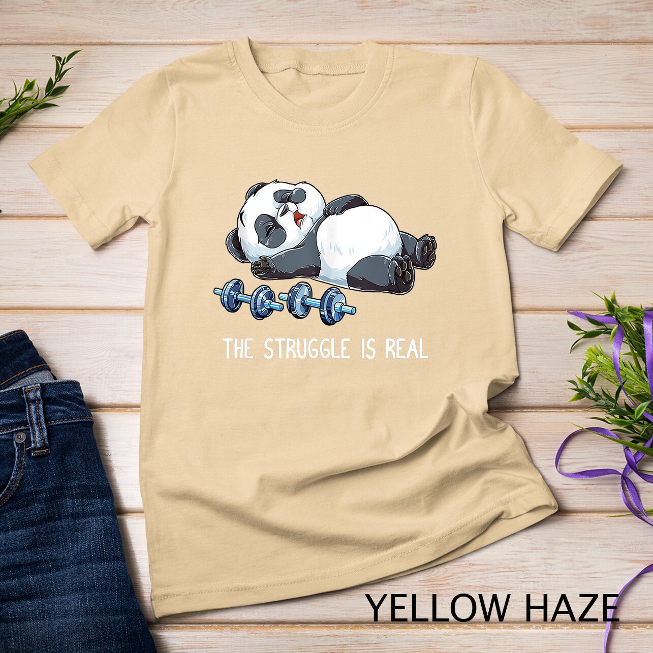 Panda The Struggle Is Real Weightlifting Fitness Gym Funny Unisex T-shirt