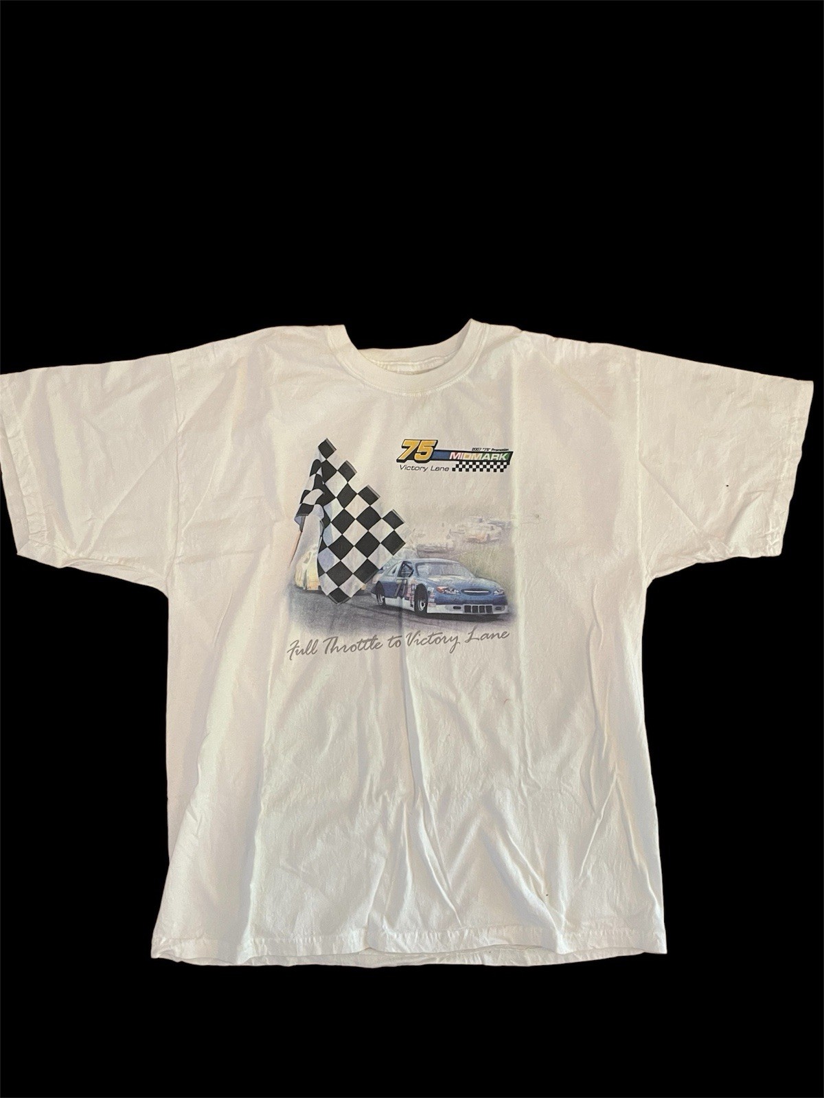 Mens White T Shirt Race Car Design Vintage 2007 XL, White Heavyweight Cotton