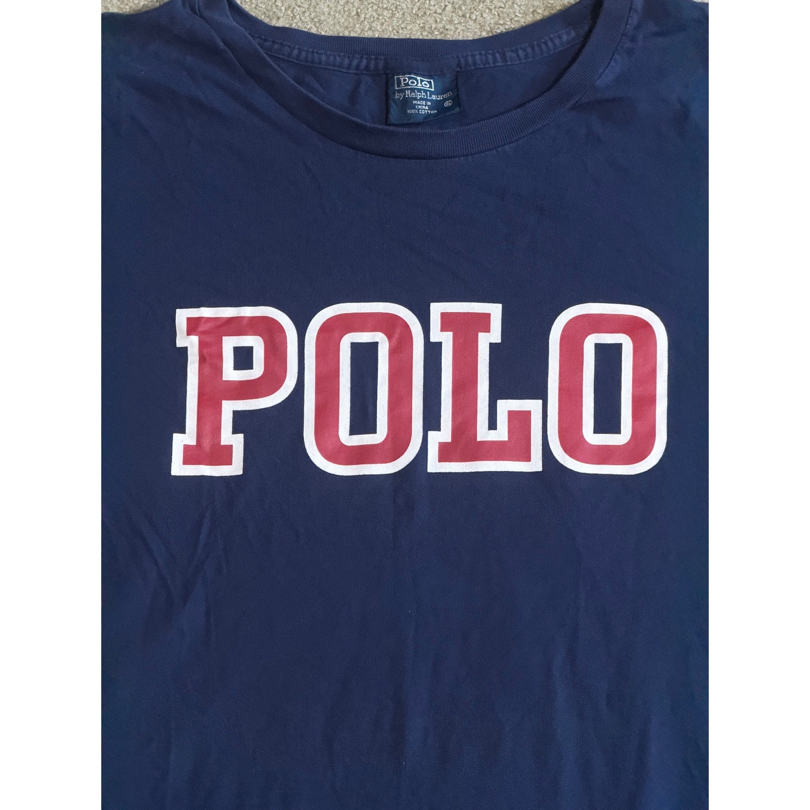 Polo Ralph Lauren Mens XL Navy Blue Red Graphic Spellout Cotton T-Shirt Tee