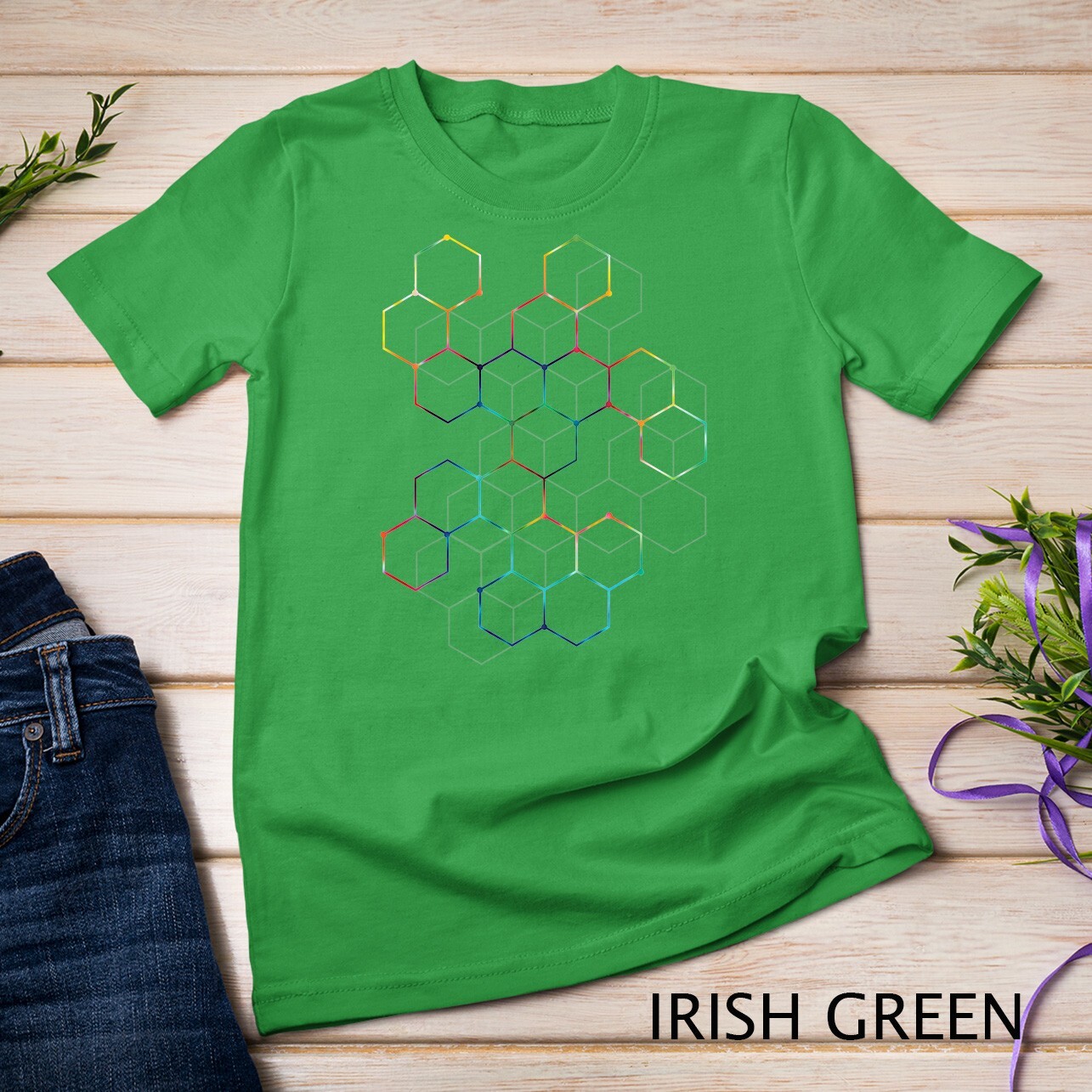 Tie Dye Hexagon Pattern Mathematics Science Graphic Design Light Unisex T-shirt