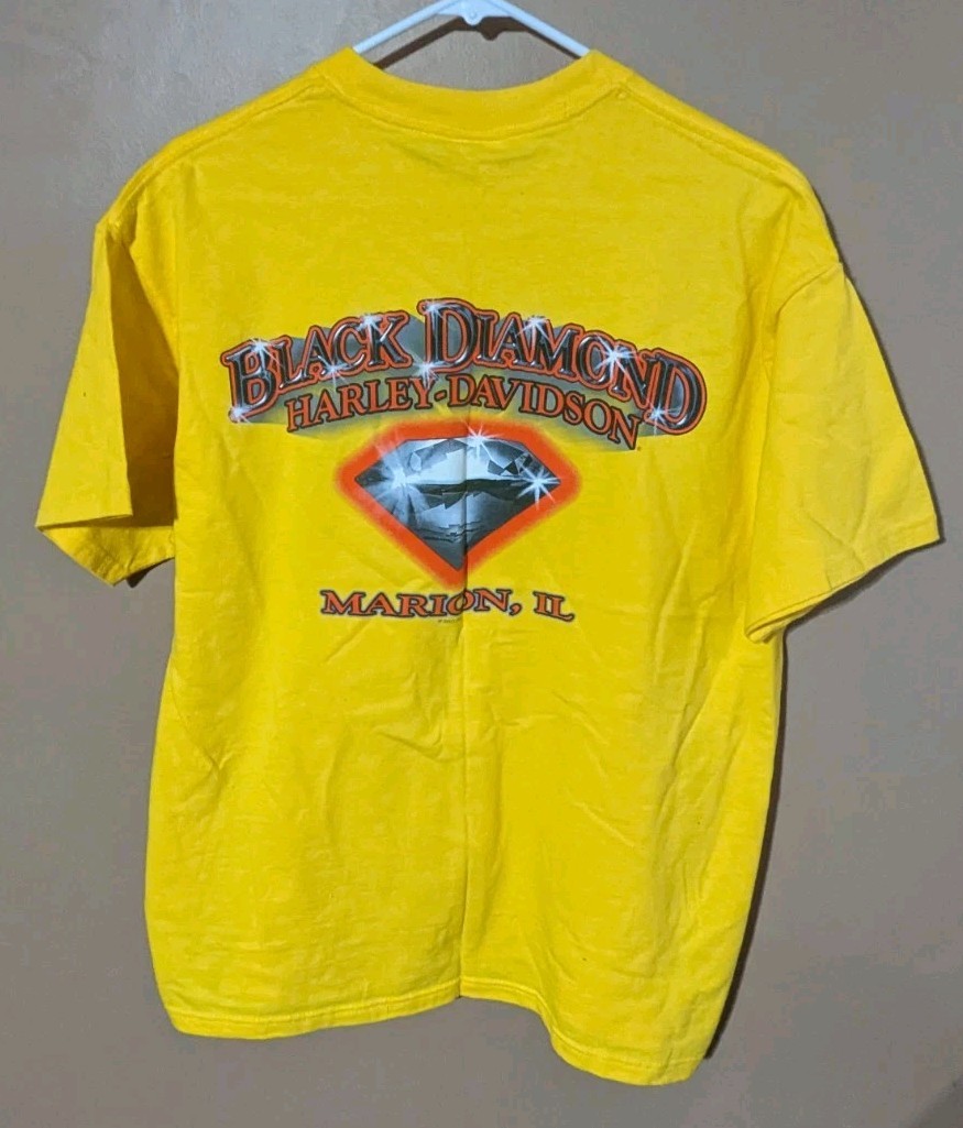 Vintage 2007 Harley Davidson T Shirt L Work Sucks Yellow Black Diamond Marion IL