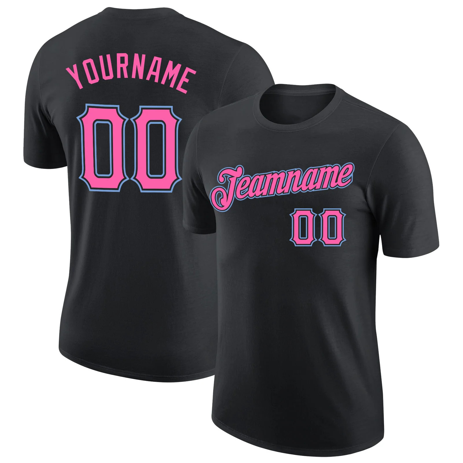 Custom Black Pink Light Blue Performance T-Shirt Personalized Team Gift for Men