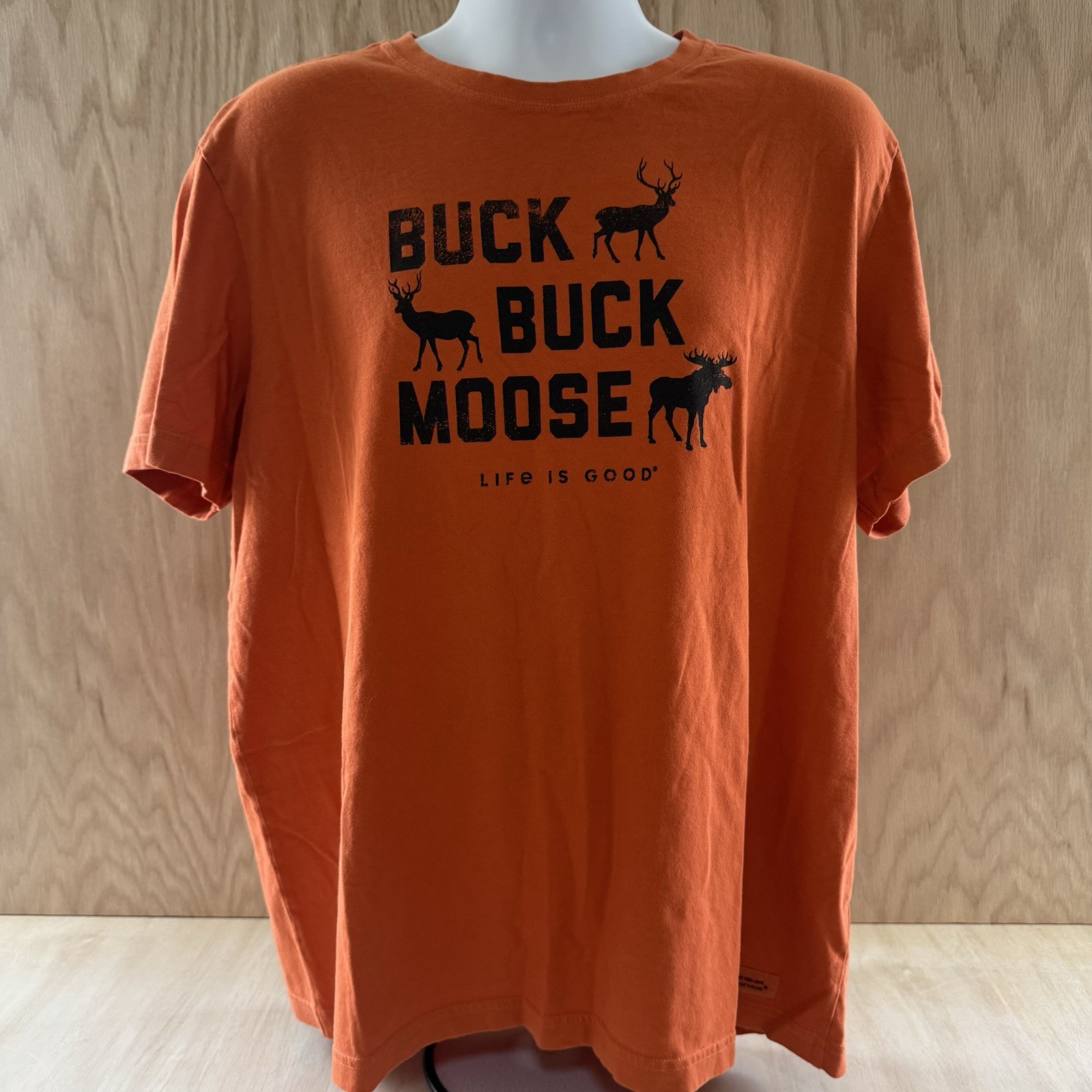 New Life Is Good Buck Buck Moose Crusher Mens XLarge Orange Shirt