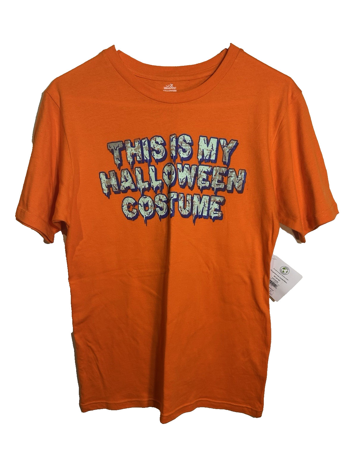 celebrate halloween mens short sleeve orange shirt size XS extra small 30 32