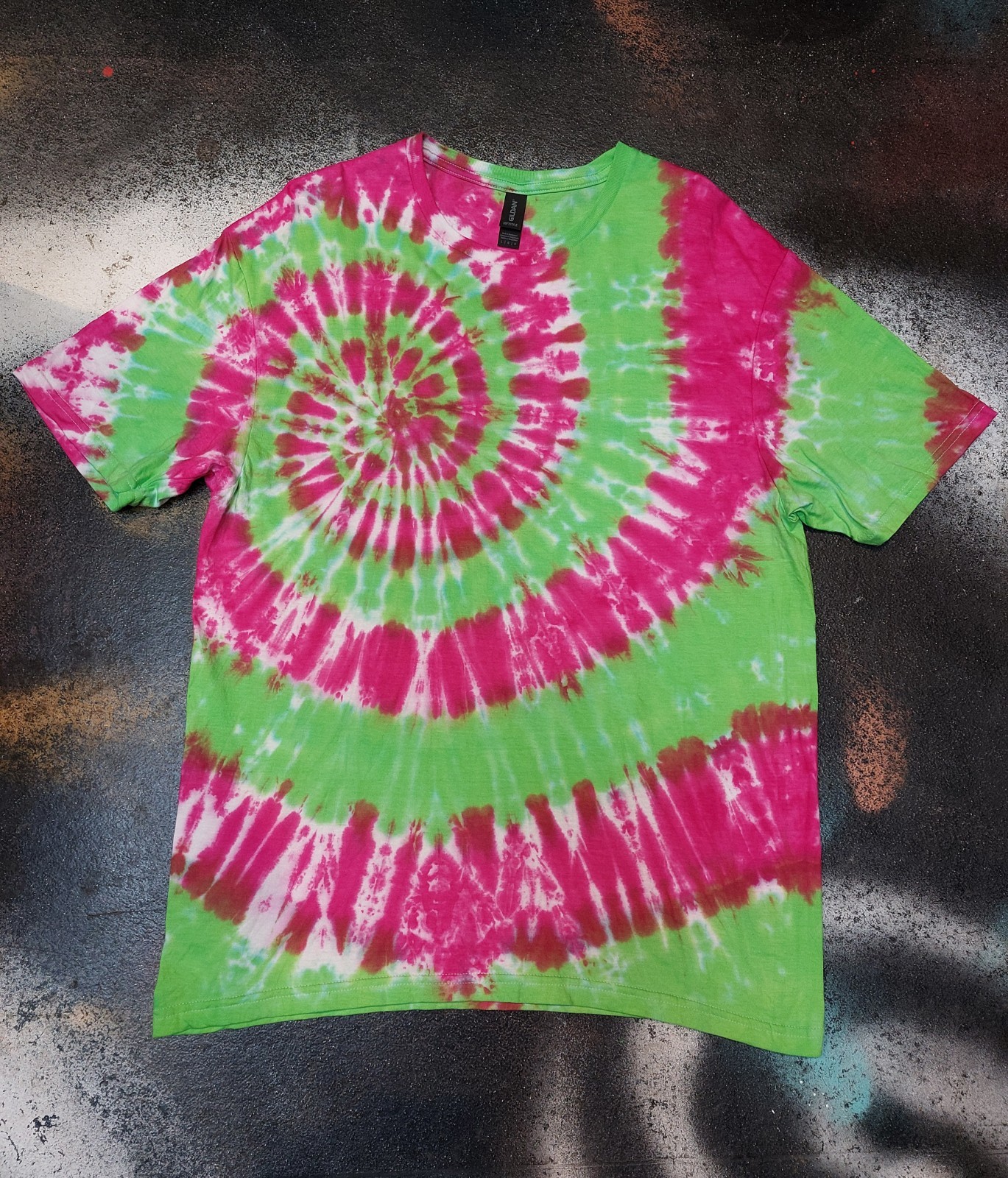 Lime Green & Pink spiral festival tie dye t shirt top men&rsquo;s Rave UV size S-5XL