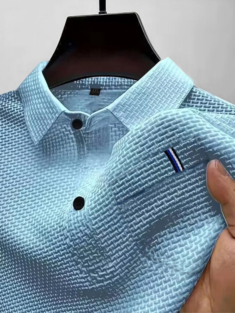 Men&rsquo;s Ice Silk Collared Pocket Shirt Short Sleeve Casual Summer Top