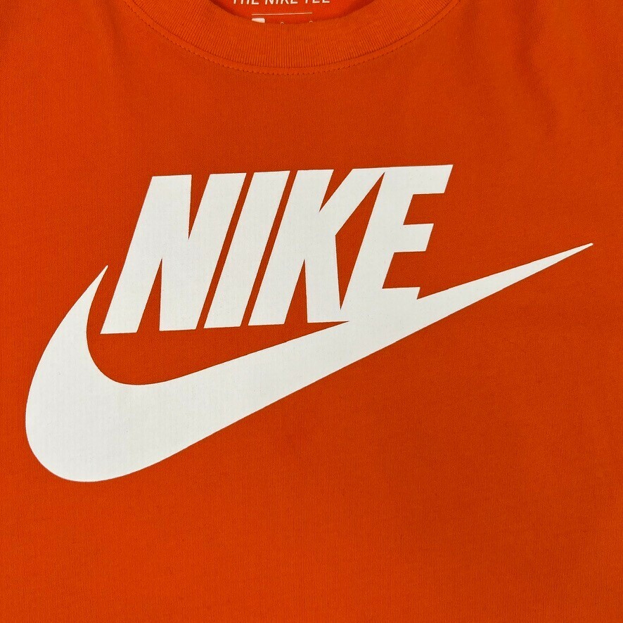 Nike Shirt Men Large Center Swoosh Spell Out Dri Fit Orange Work Party Core Ex