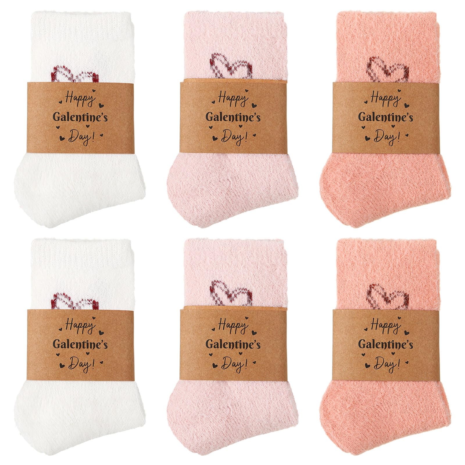 6 Pairs Galentine&rsquo;s Day Fuzzy Socks for Heart Slipper Women Socks Soft Warm F…