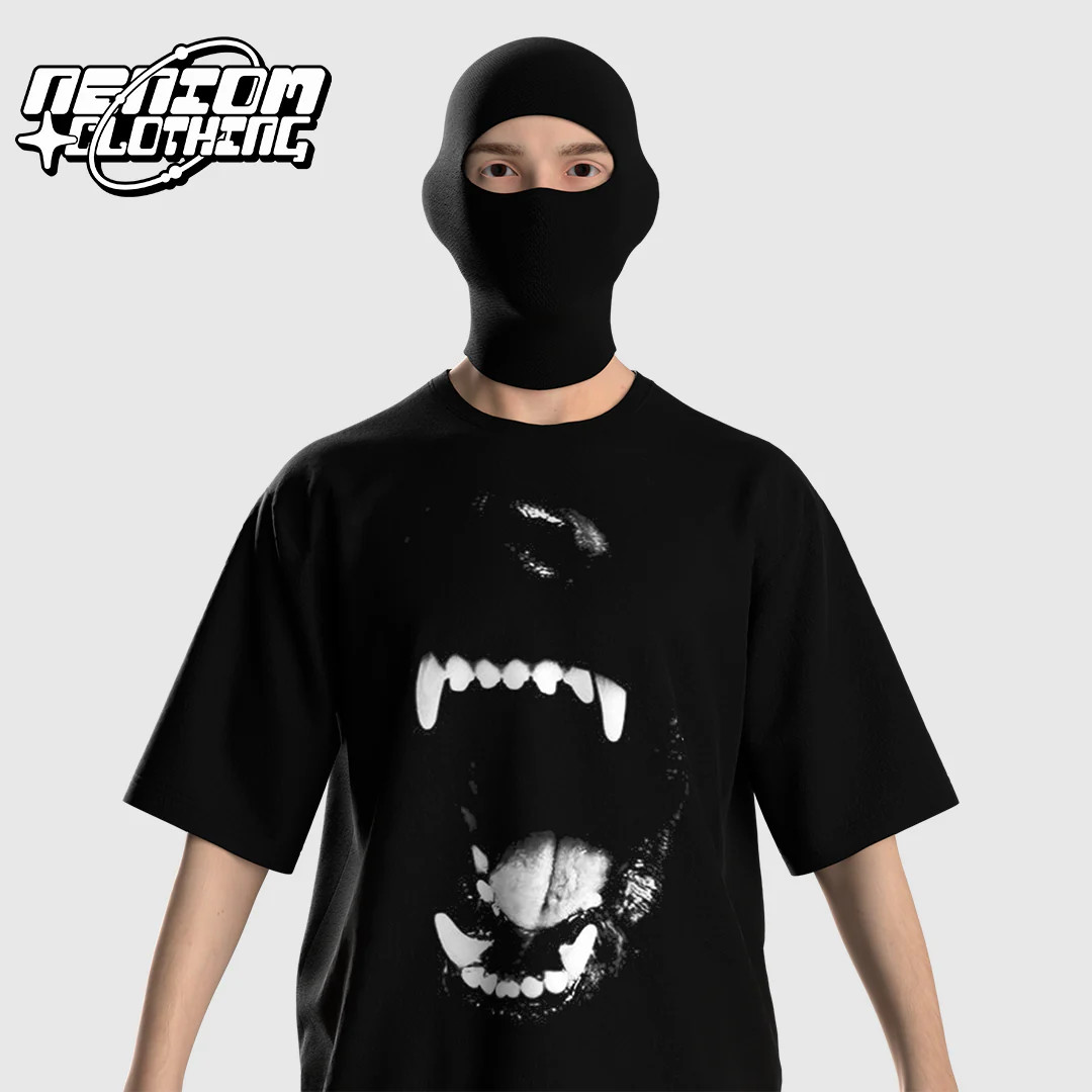 Neniom Vicious Dog Bite Vintage Boxy Shirt Graphic Tee Streetwear Y2K