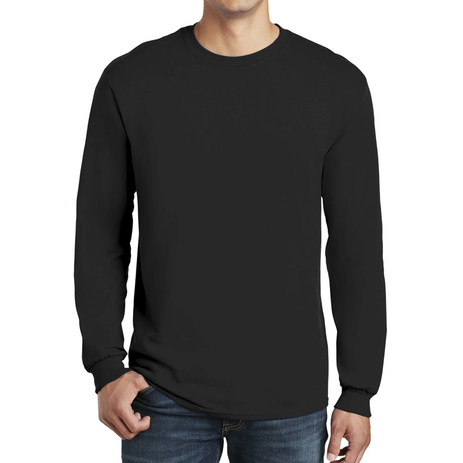 Gildan – Long Sleeve T-Shirt 6 Pack 100% Heavy cotton Crew Neck Black Color Tee
