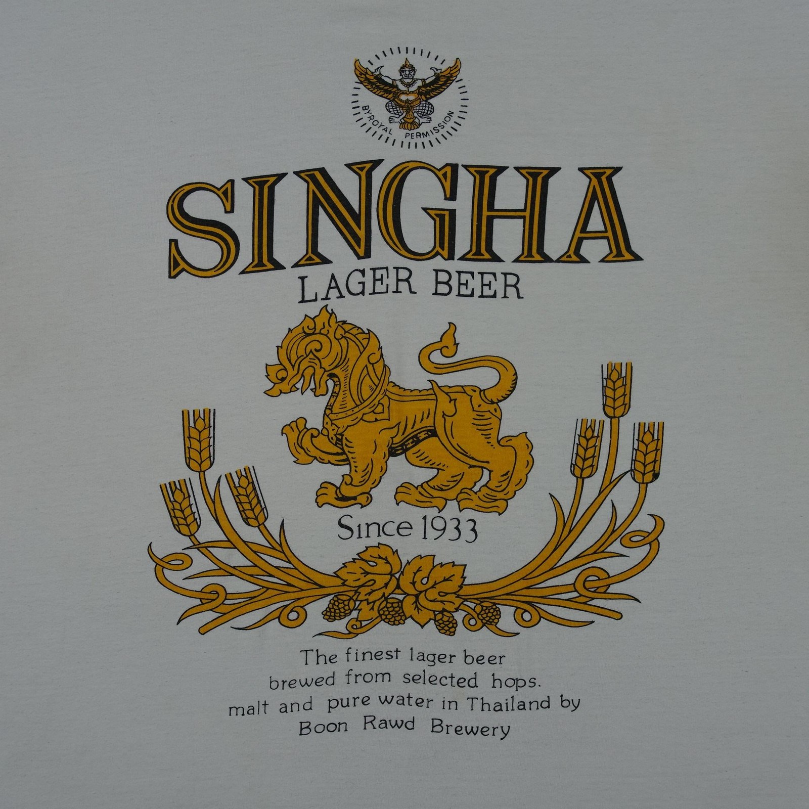 VINTAGE Singha Lager Beer Shirt Mens XL White Thailand Beer Brewery Graphic Tee