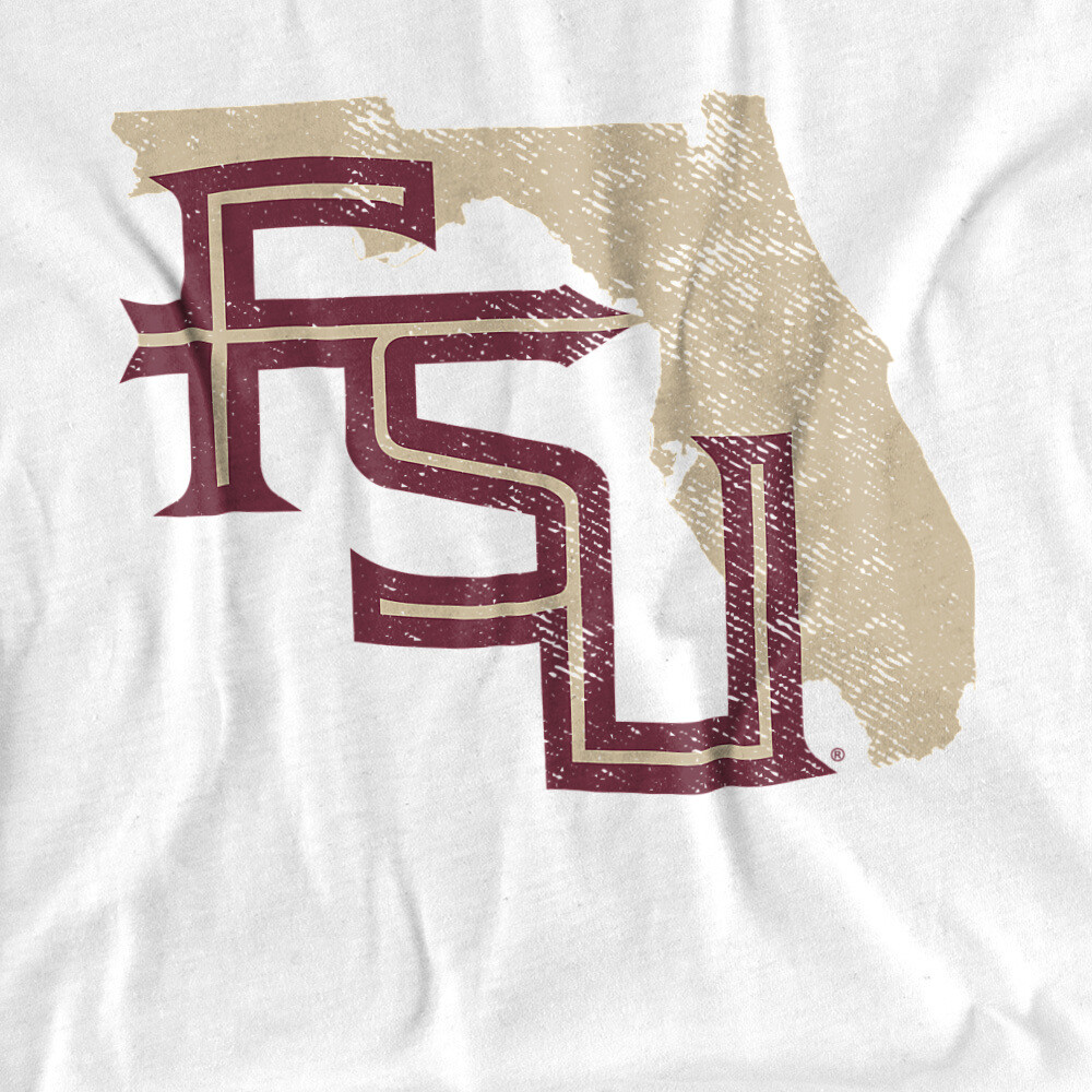 Florida State Adult T-Shirt FSU Seminoles Official State, White S-5XL