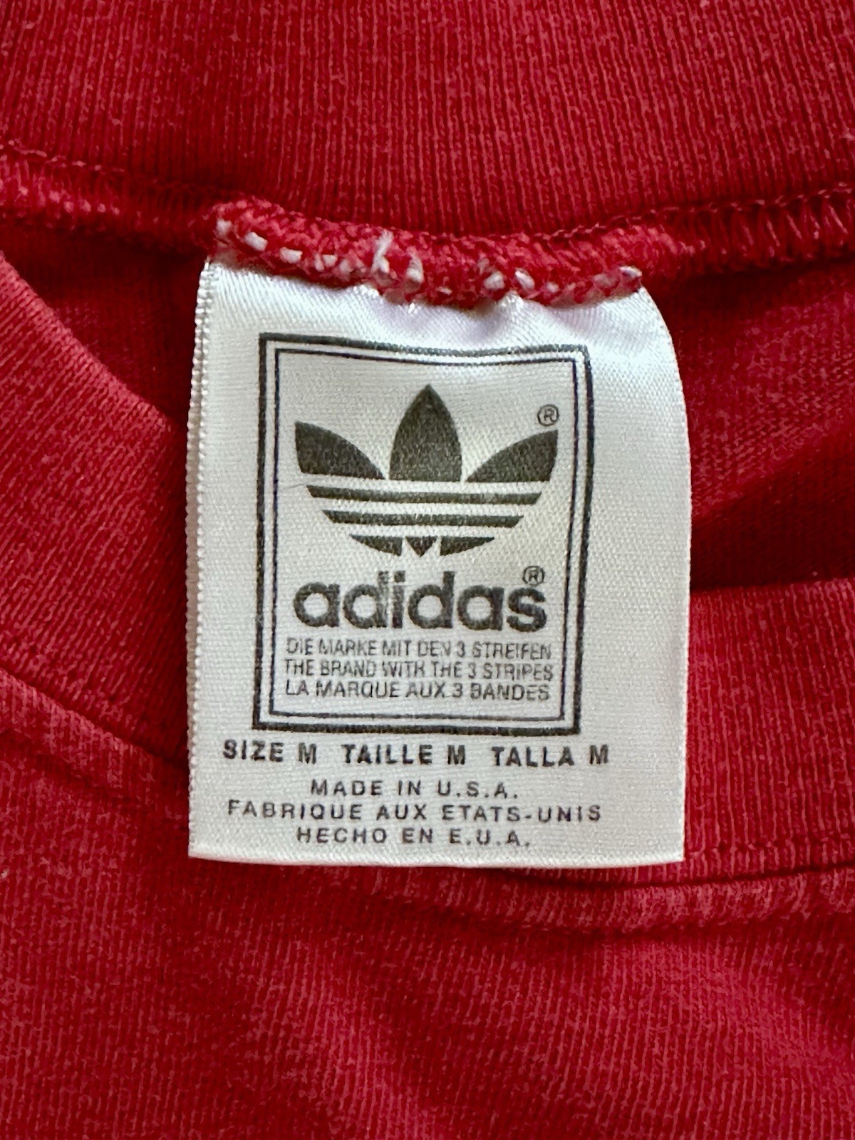 VTG Adidas Originals Trefoil Logo Graphic Print Red Crew Neck Cotton Knit Tee M