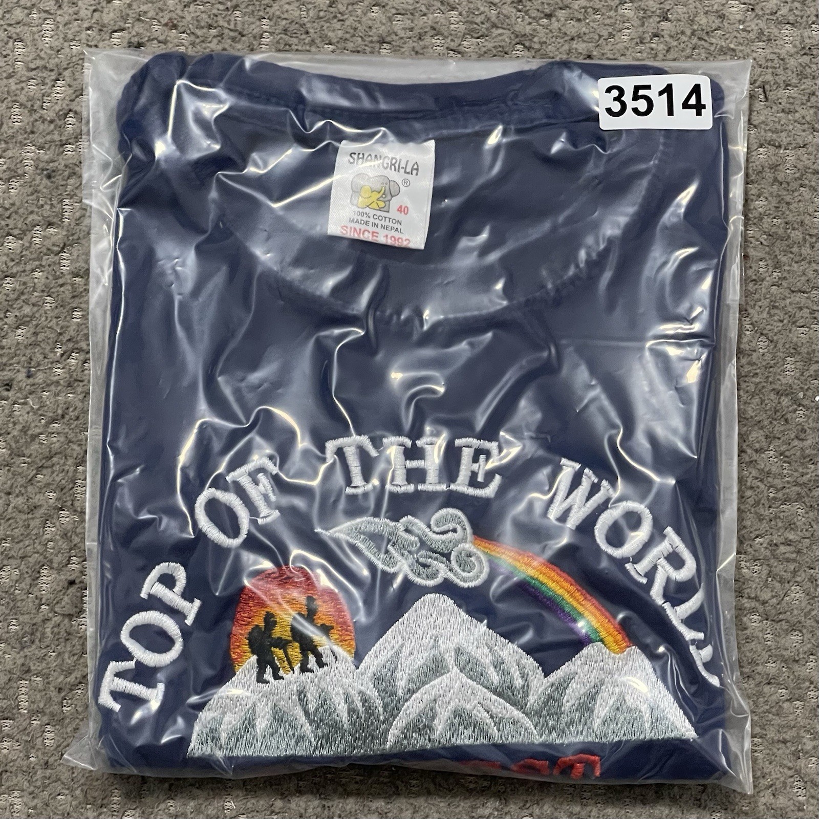 Mount Everest Shirt Adult 40 L* Blue Top of the World Nepal Embroidered Tee