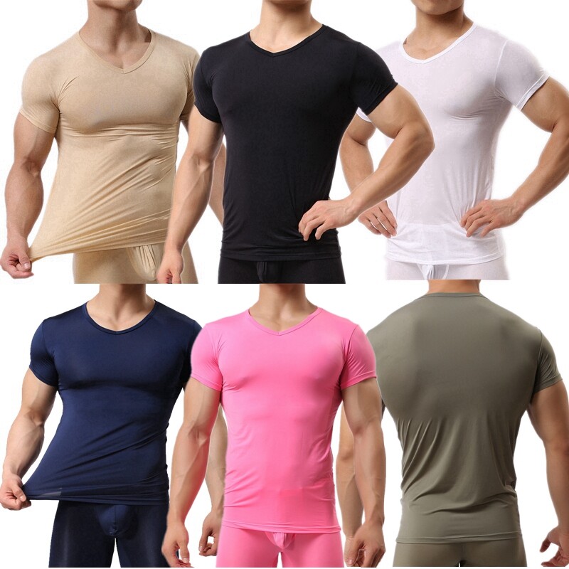 Men&rsquo;s T-Shirt Gym Tops Slim Fitness Basic T-shirt Bodybuilding Tight V-Neck Tee