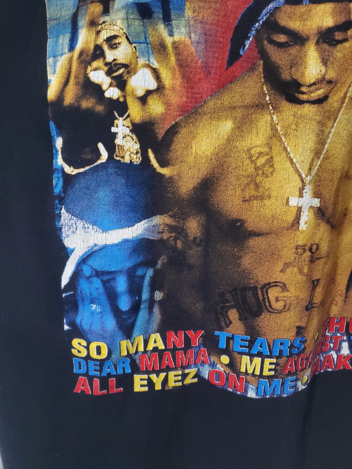 Vintage 90s « In Memory Of » 2PAC Tupac Big Face AOP Rap 2-Sided Men&rsquo;s T-Shirt XL