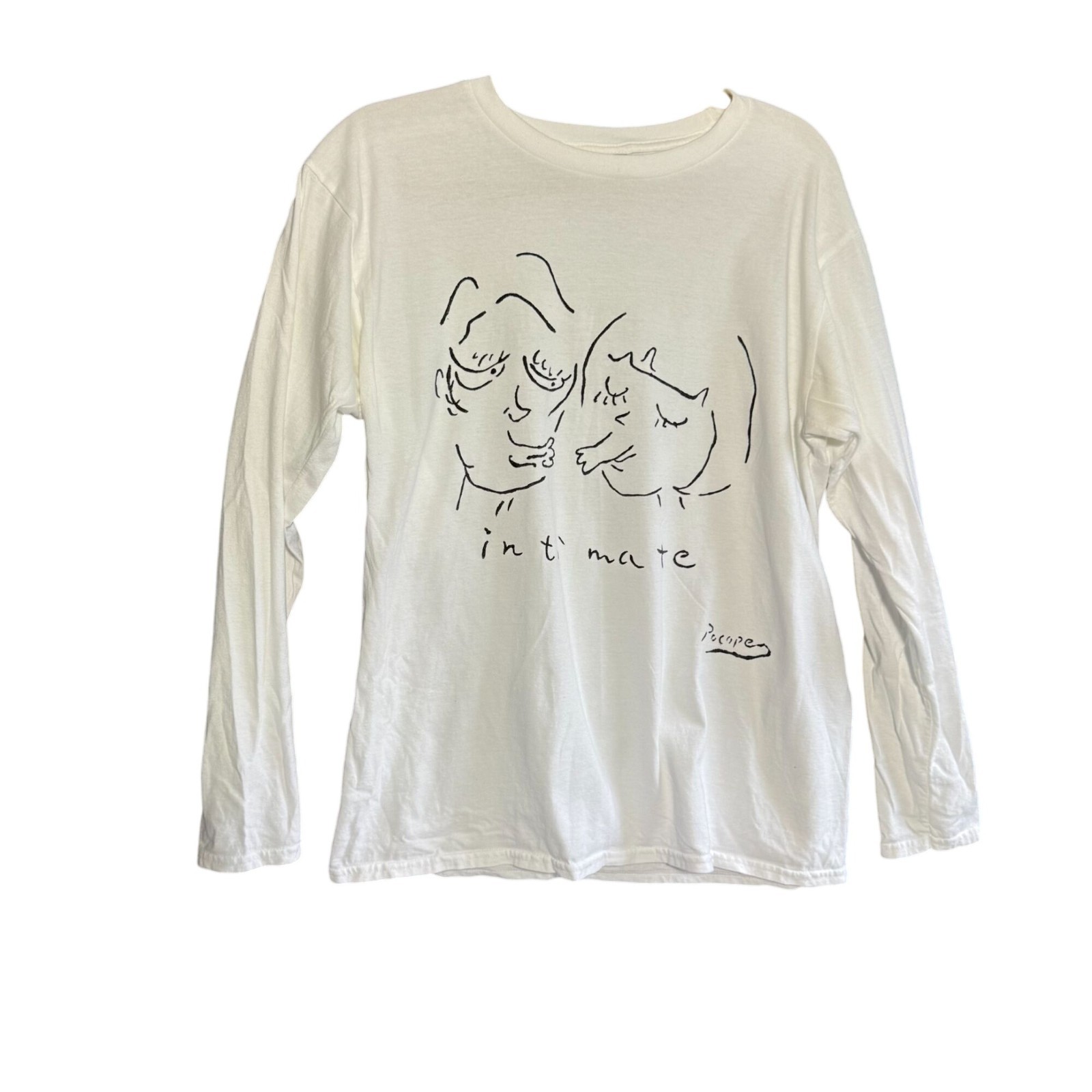 Pocope? Long Sleeve Intimate Portrait Drawing T-Shirt Unisex Size Large White