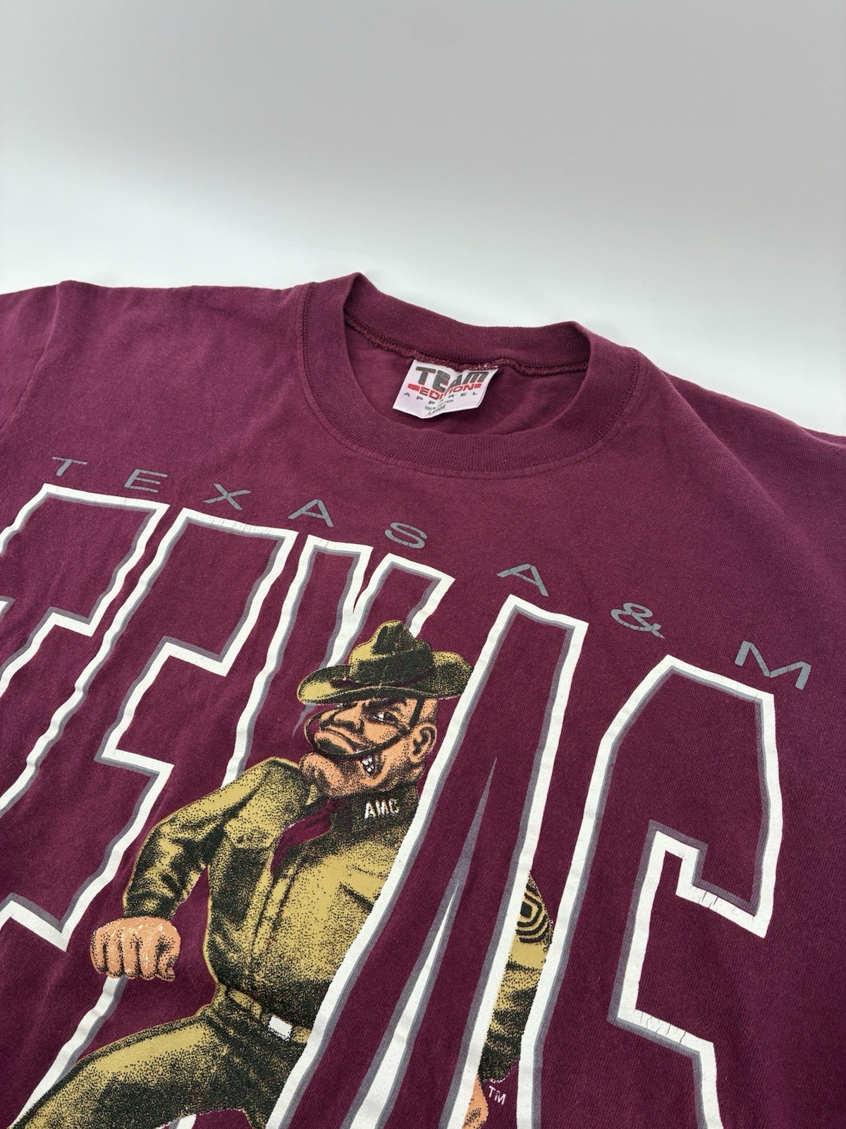 VNTG 90s Texas A&M University Aggies Graphic T-Shirt Ol&rsquo; Sarge Mascot Large