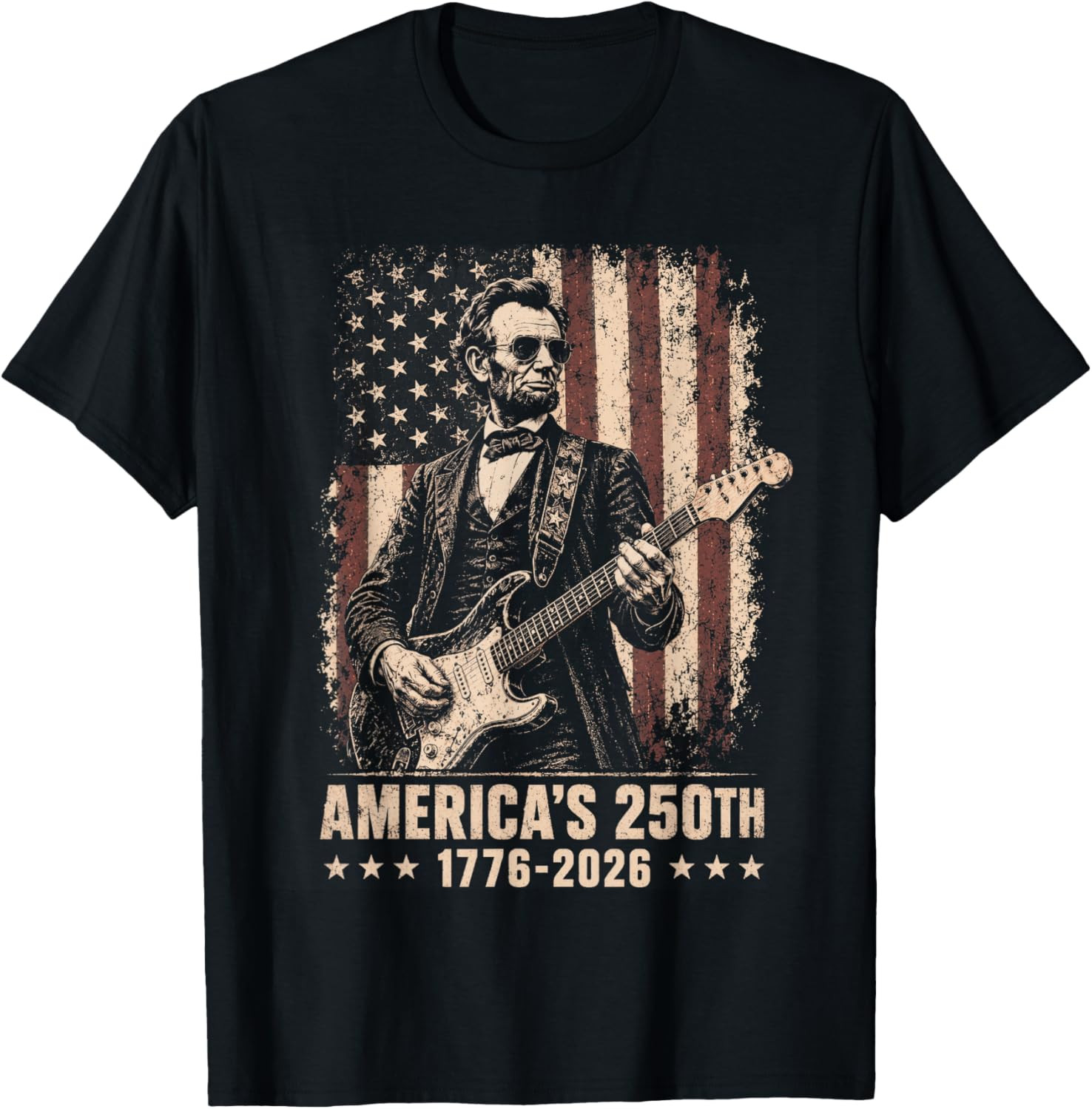 Abraham Lincoln Playing Guitar 4th July 250th Anniversary T-Shirt
