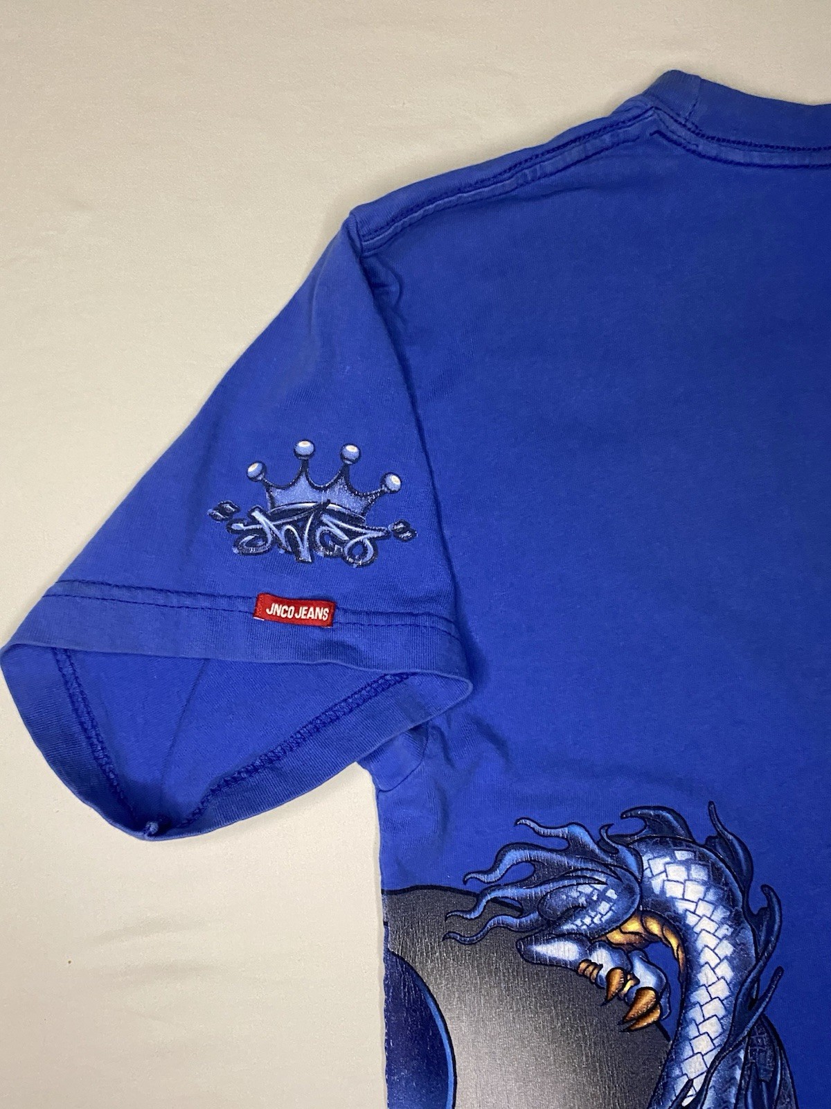 Rare Vintage 90s JNCO Jeans Blue Dragon Wraparound T-Shirt, Men’s S Youth XL