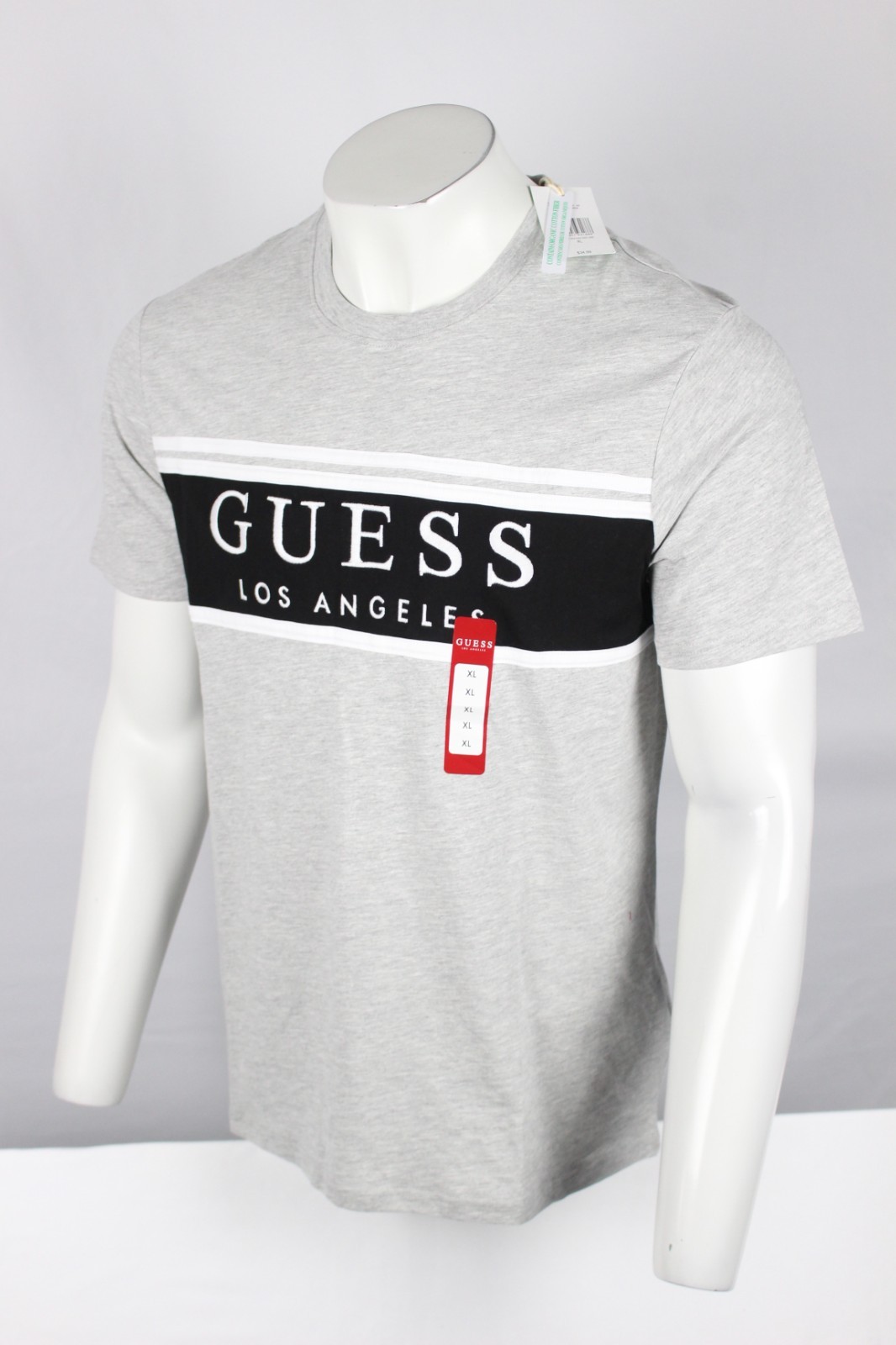 Guess Men&rsquo;s Rickinson Logo Crew T Shirt Embroidered Light Heather Gray Black