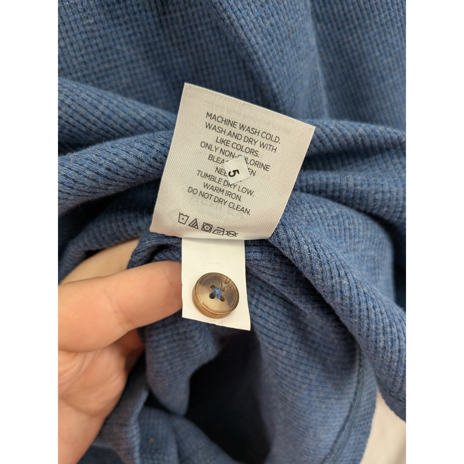 Members Mark Thermal Henley Tee S Blue Long Sleeve Tshirt Waffle Knit Layering