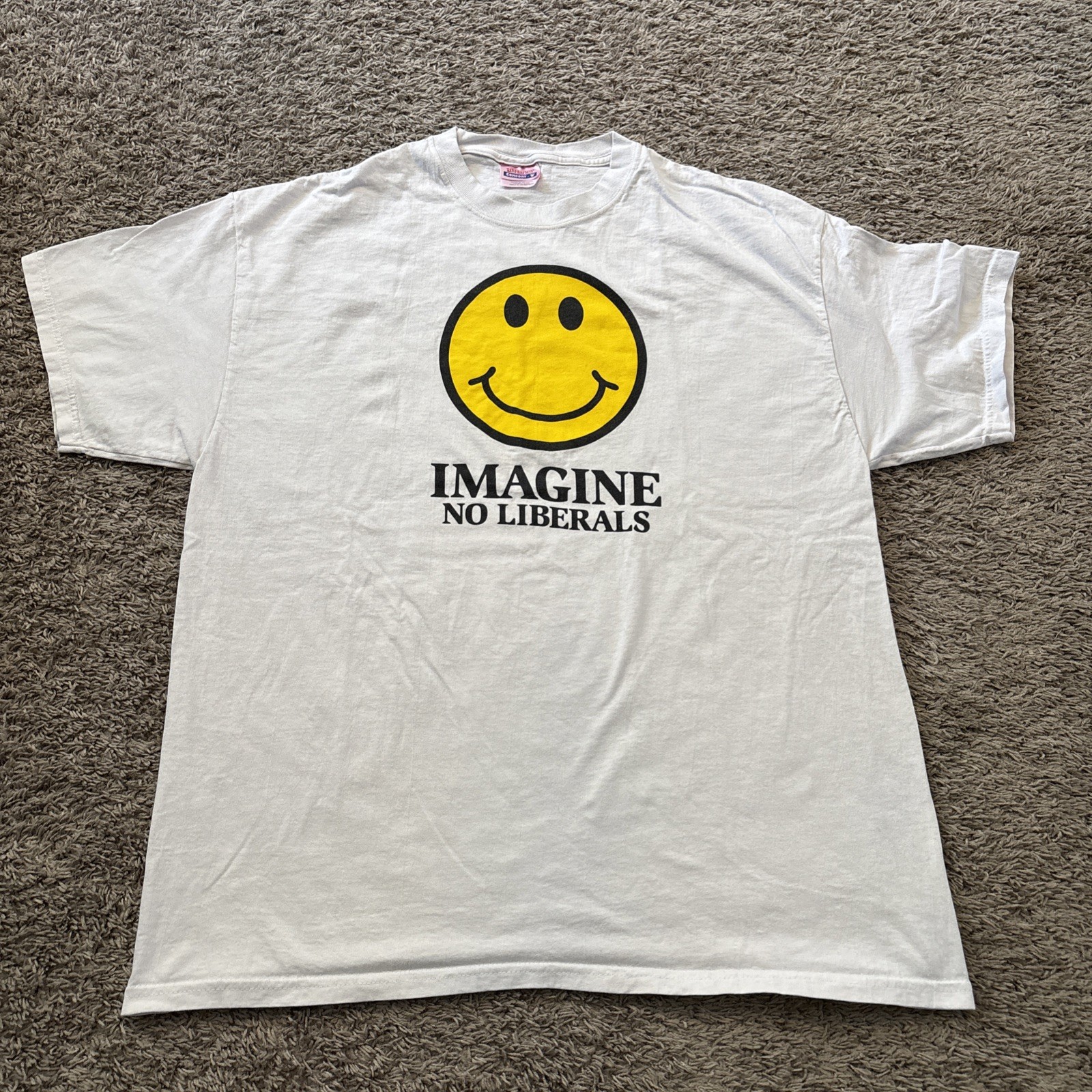 Vintage Smiley Face Imagine No Liberals Classic tee T Shirt Unisex XL Extra
