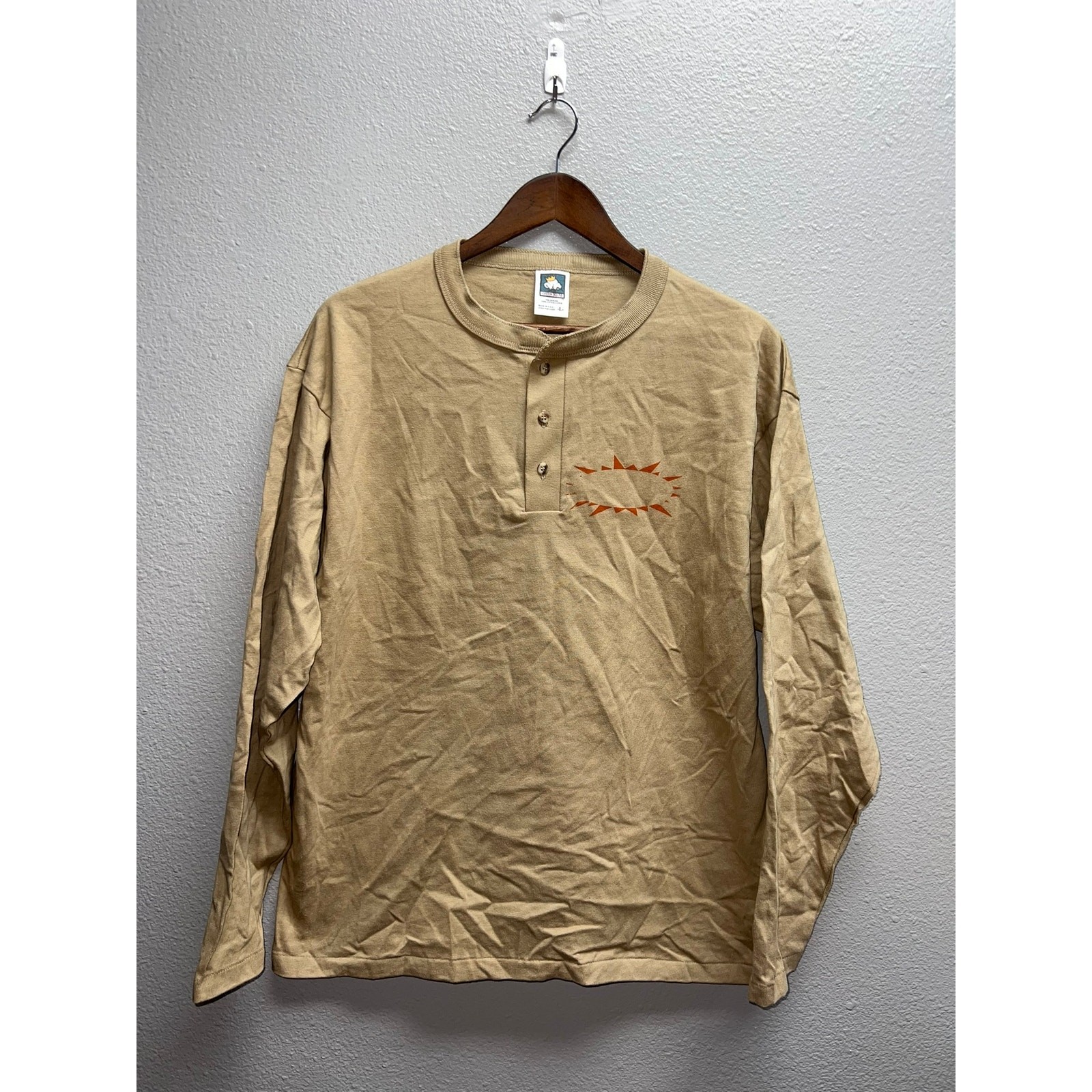 Vintage Long Sleeve Brown Shirt 1/4 Button Up Anvil Cotton Deluxe Tee Large 90s