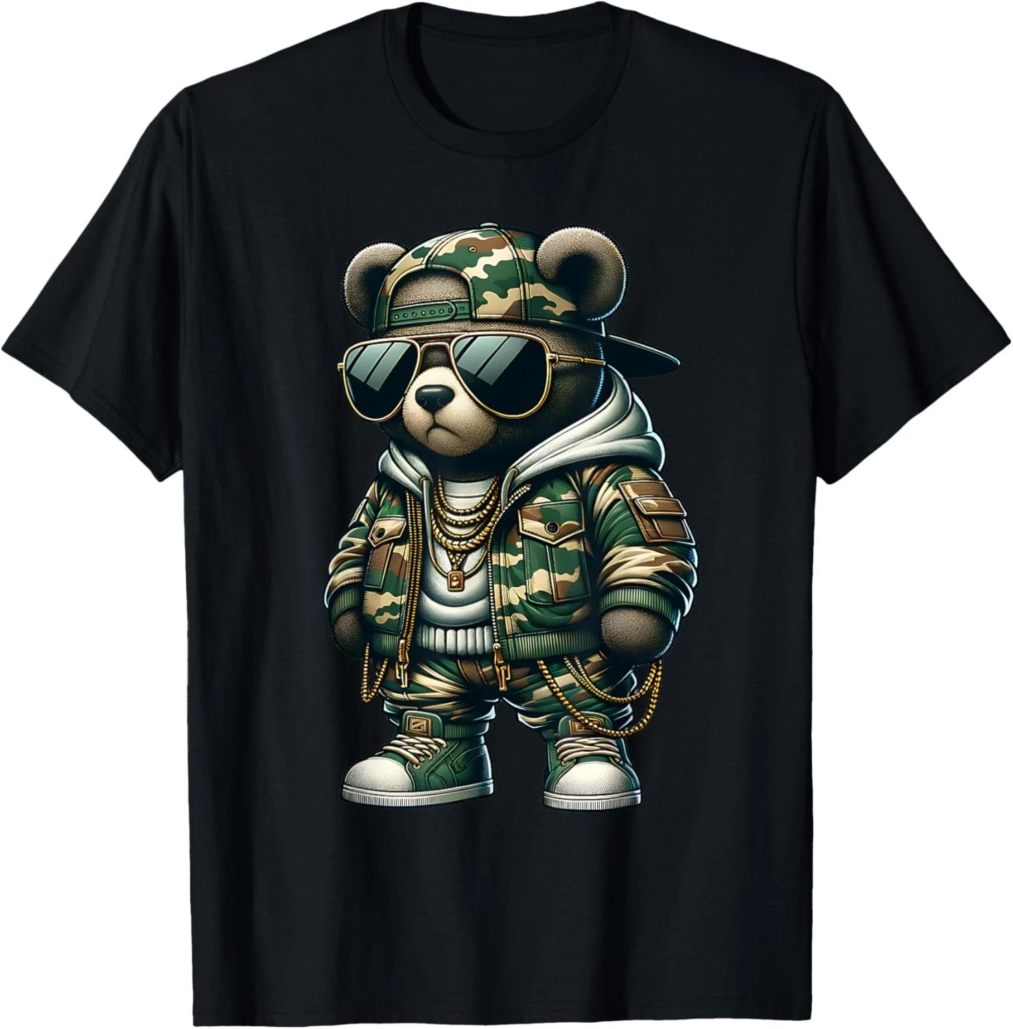 Camo Teddy Bear Hip-Hop Streetwear-Urban Camouflage Bear T-Shirt