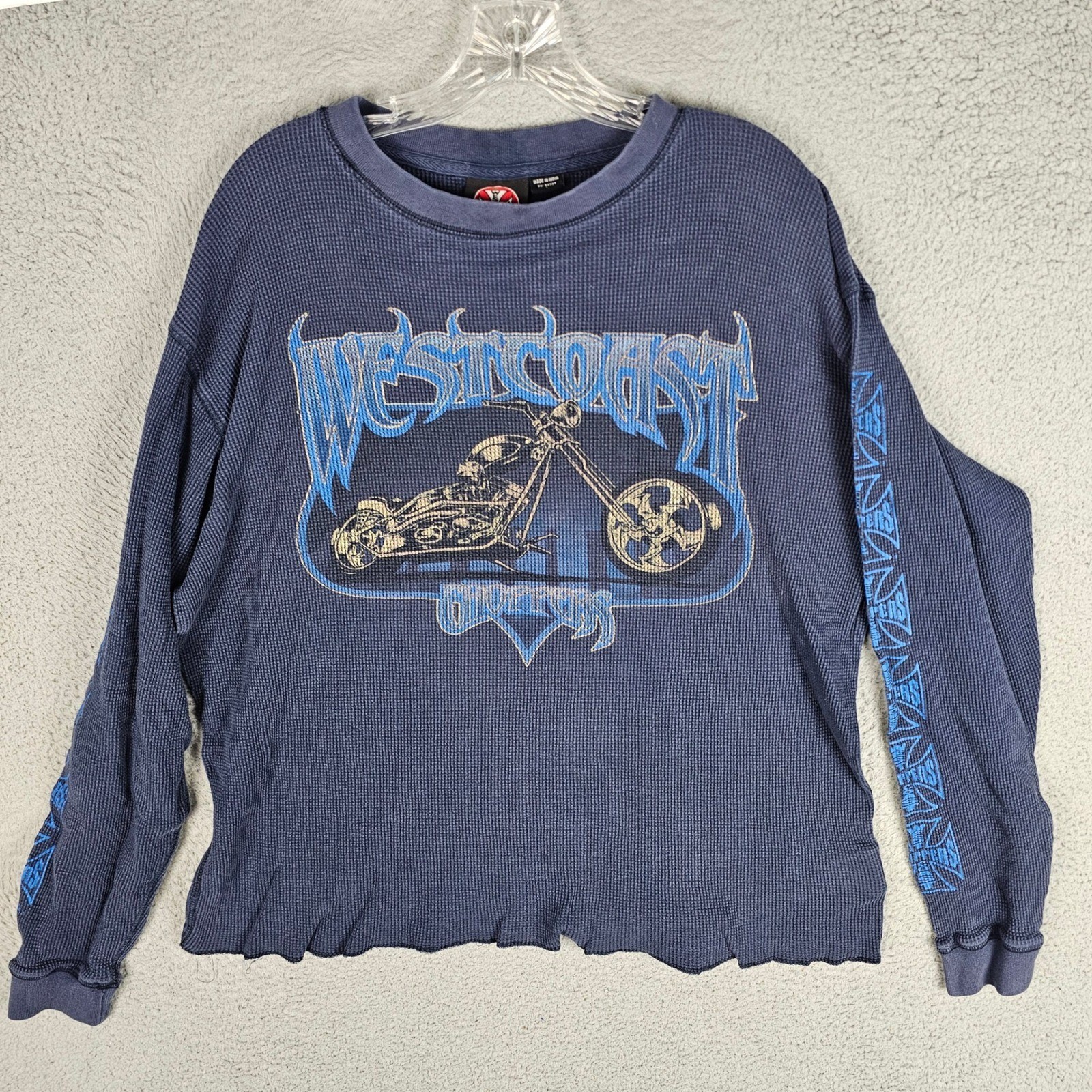 West Coast Choppers Shirt Men Large Jesse James Thermal Graphic Biker Waffle Y2K