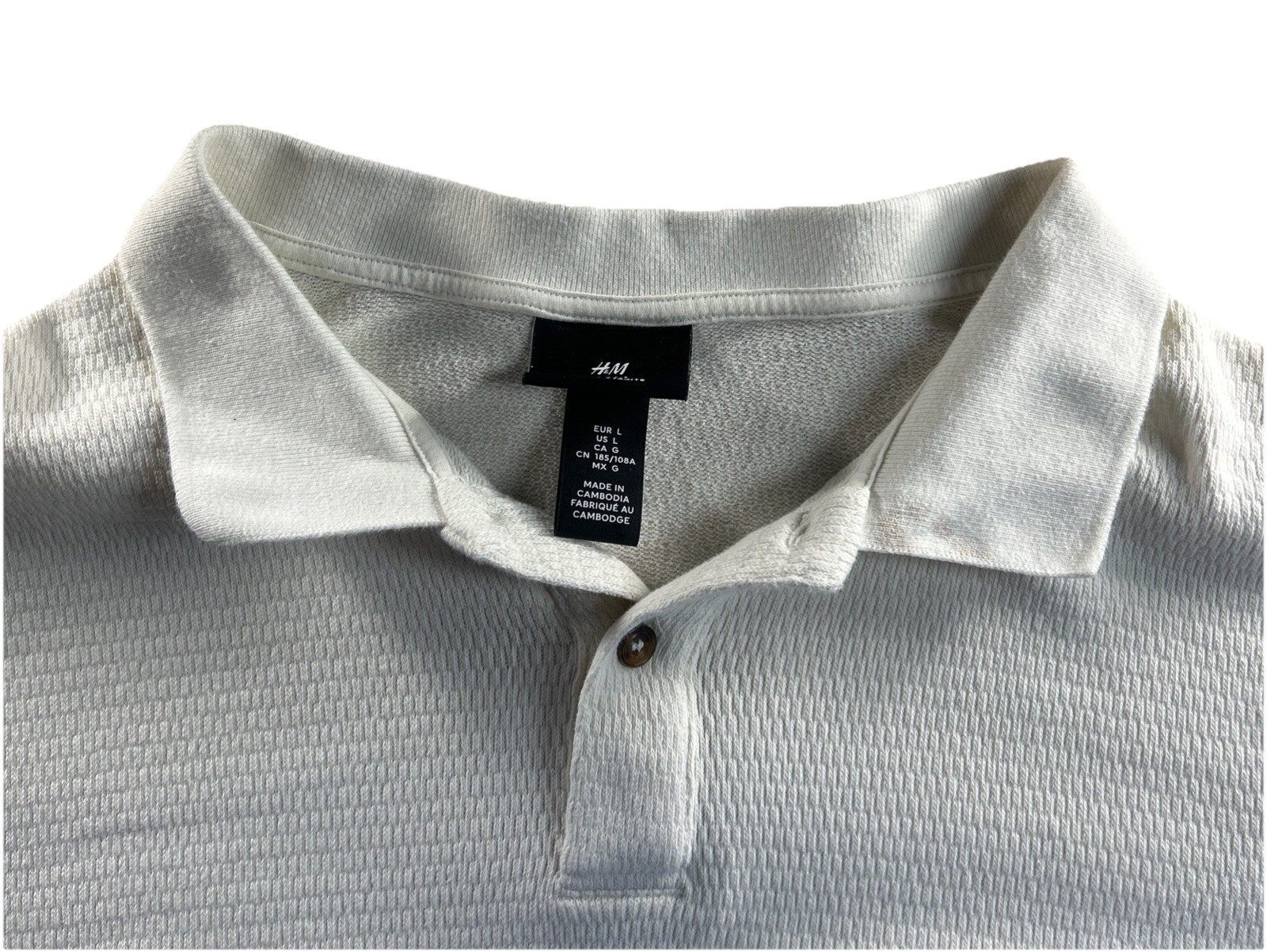 H&M Regular Fit Ribbed Ivory Polo Shirt Size Large