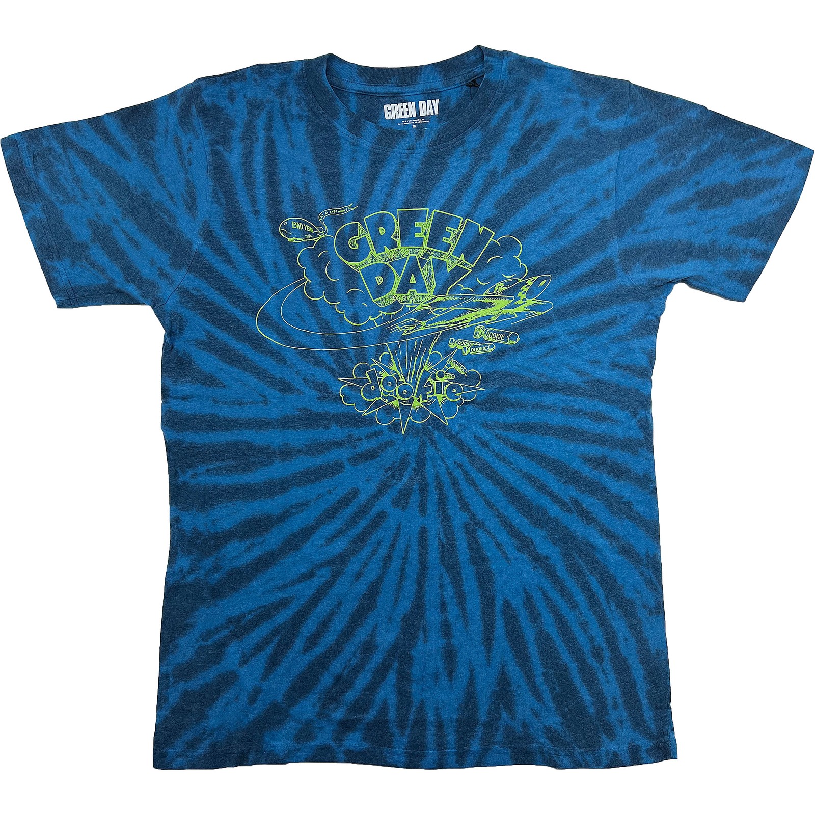 Men&rsquo;s Green Day Dookie Line Art (Dip-Dye) Tie Dye T-shirt Large Blue