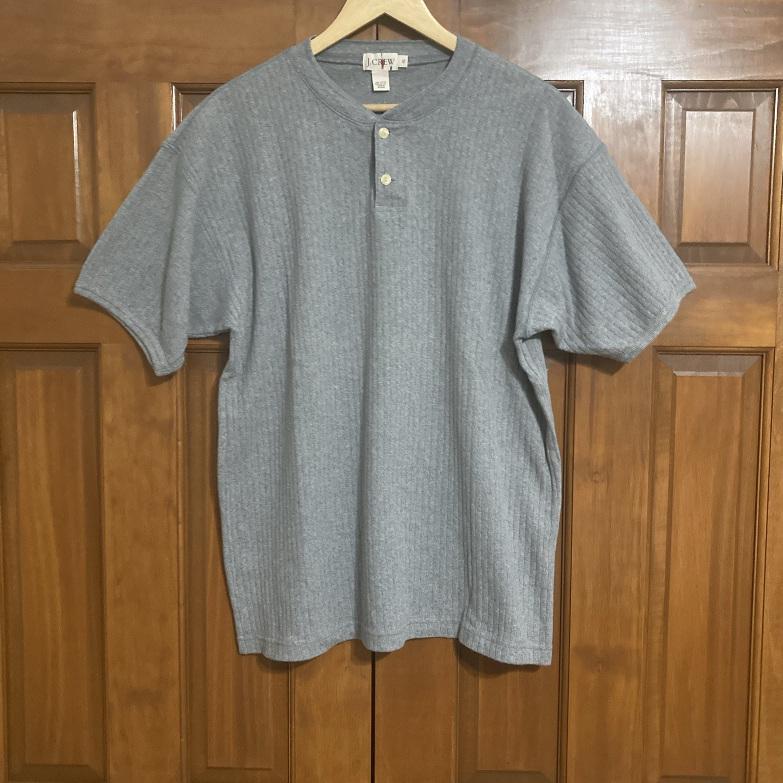 Vintage JCrew 100% Cotton Ribbed Knit Short Sleeve Henley Top Gray Mens Size XL