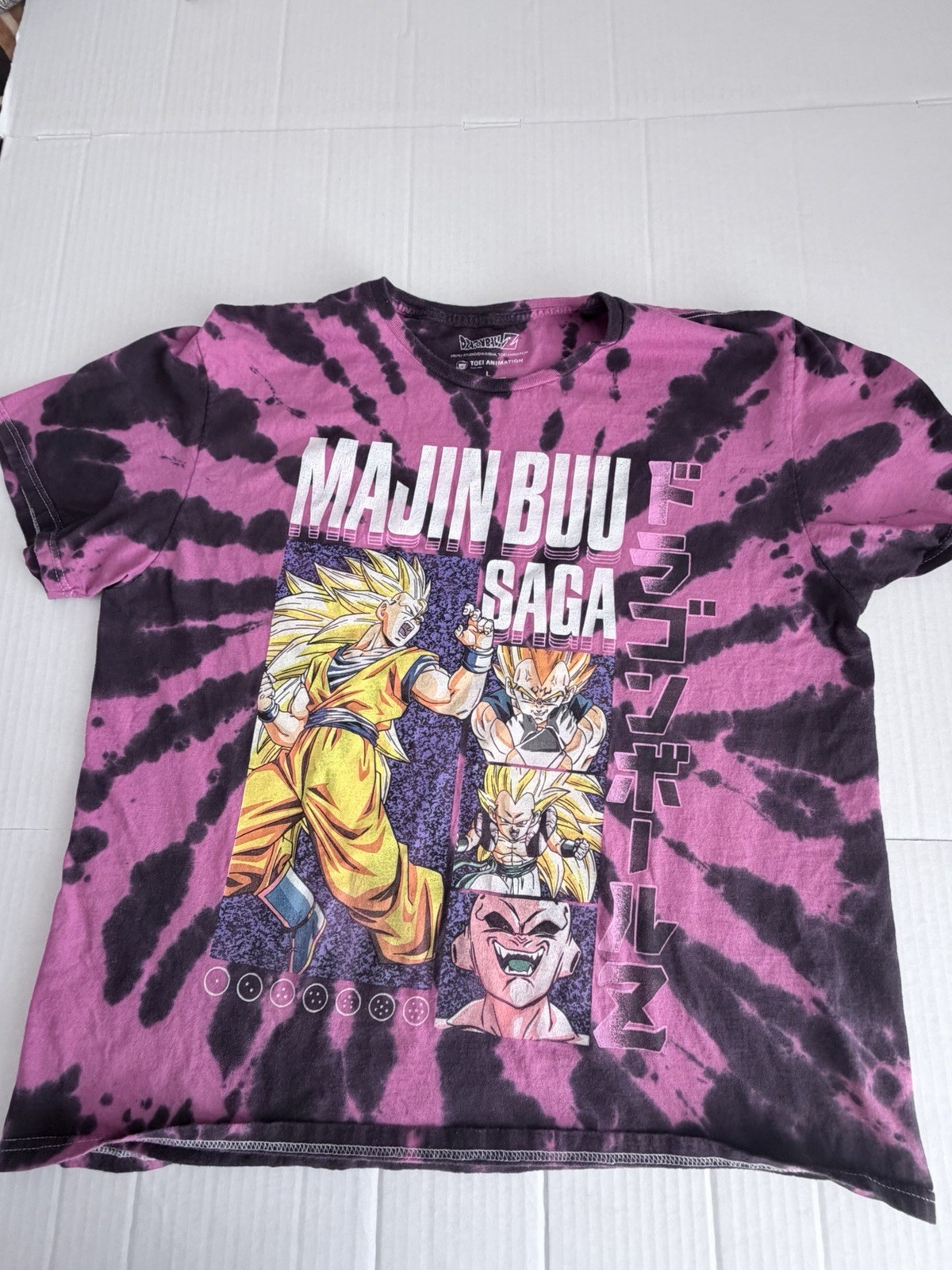Dragon Ball Z Majin Buu Saga Tie Dye Graphic T-Shirt Mens Large Pink Black Goku