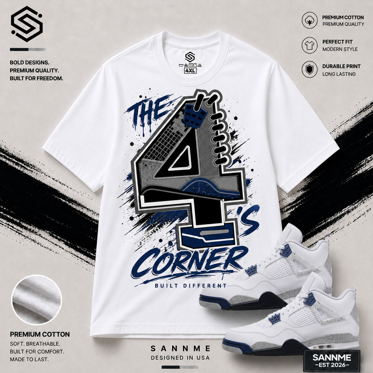 Shirt to Match Jordan 4 Retro White Midnight Navy The 4&rsquo;s
