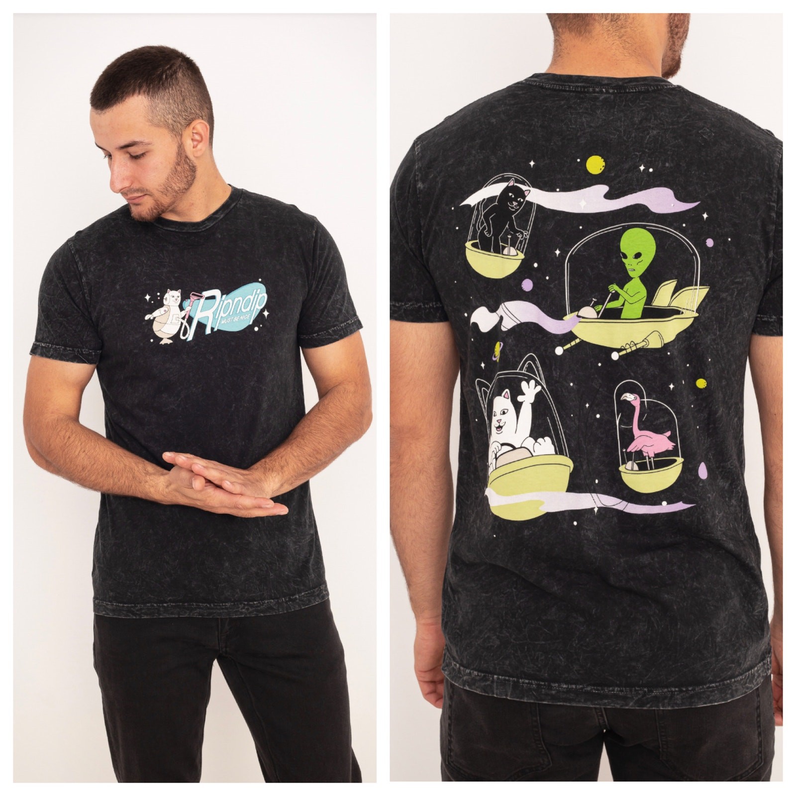 RIPNDIP The Nermsons Cat Vacuum Alien « Must Be Nice » Mineral Black Tee Size L