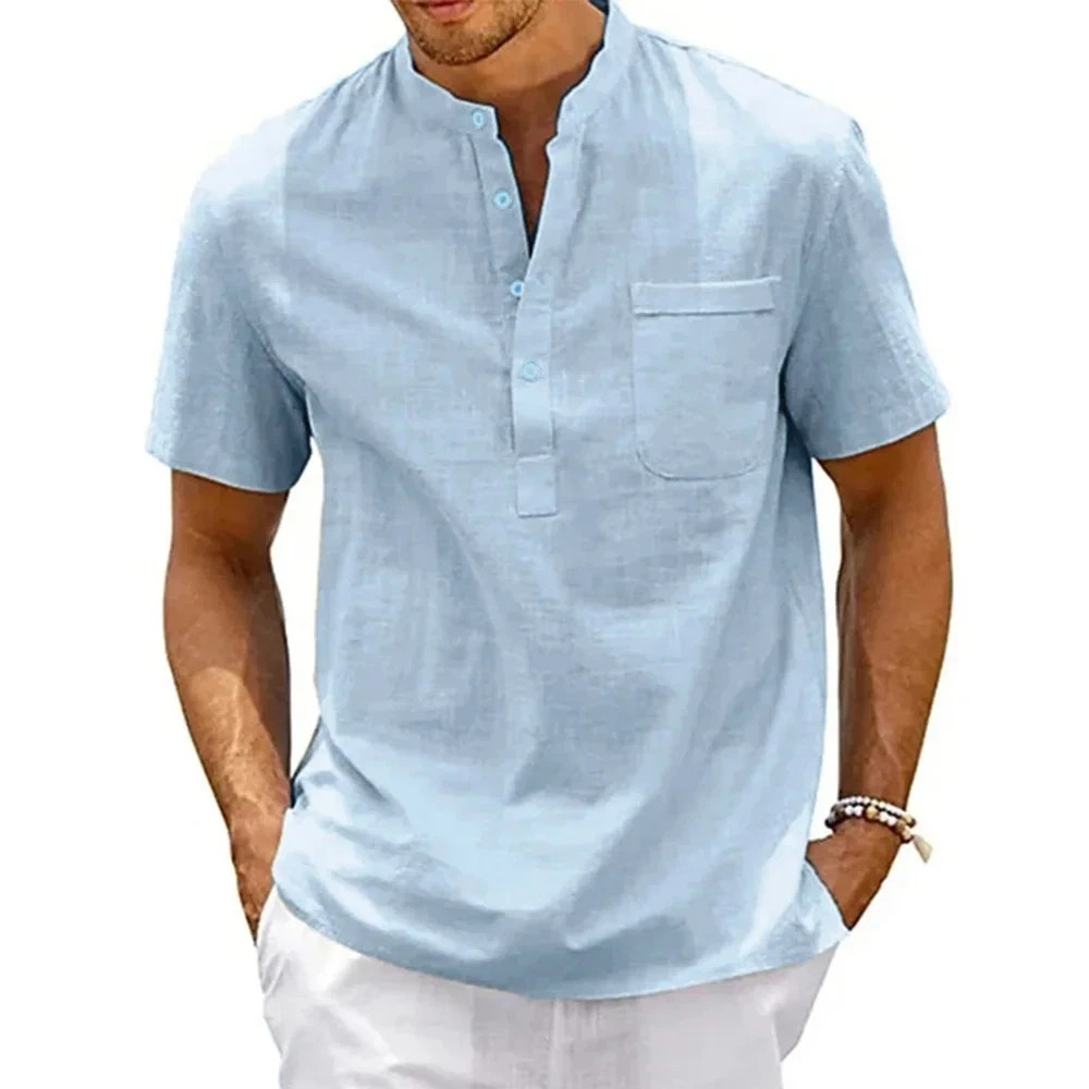 Camisa De Manga Corta Moda Lujo Camiseta Elegante Algodón Linen Para Hombres