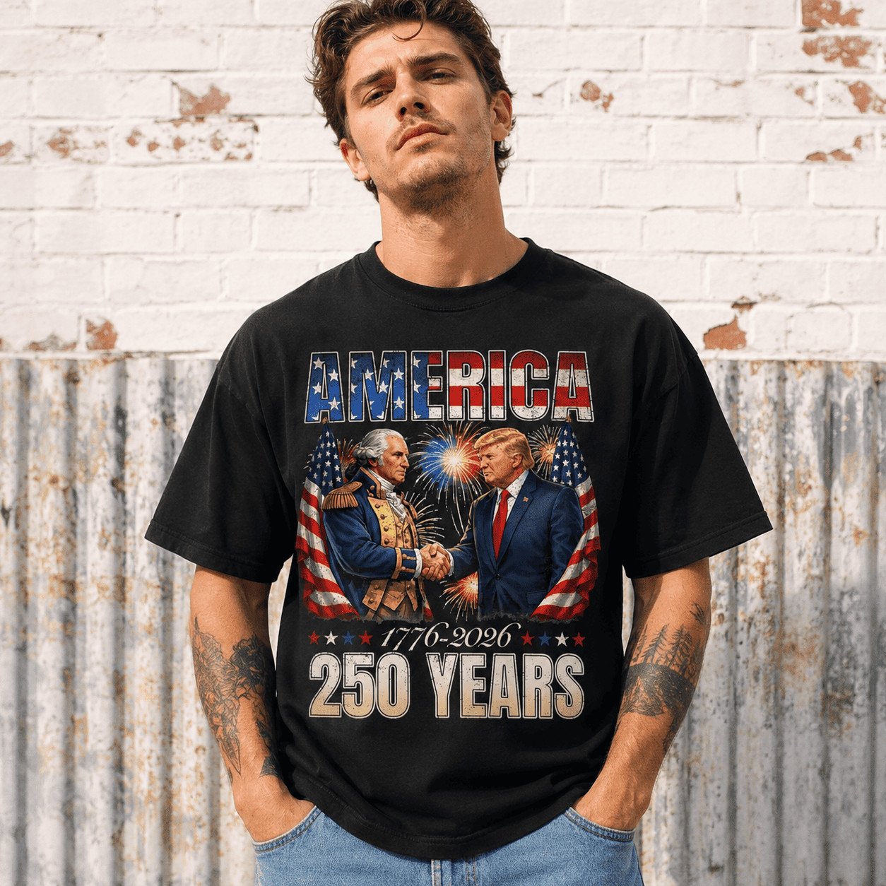 America 250th Anniversary Washington T-Shirt Patriotic USA Freedom Graphic Tee