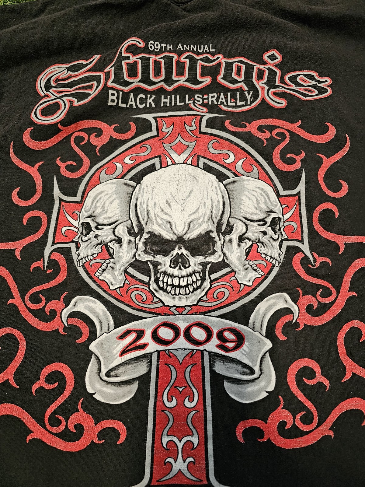 2009 Sturgis Black Hills Rally 69th Annual Black Red Skull Shirt L Large 2000s