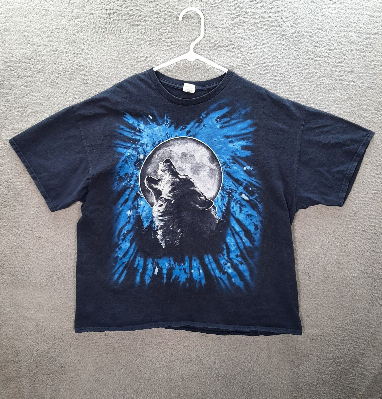 Vintage Gildan Shirt Adult 2XL XXL Blue Wolf Nature Biker Motorcycle Grunge Y2K