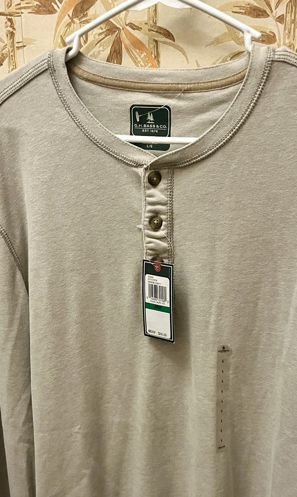 G.H. Bass Mens Carbon Henley Shirt L New, Beige Plaza Taupe Cotton Blend