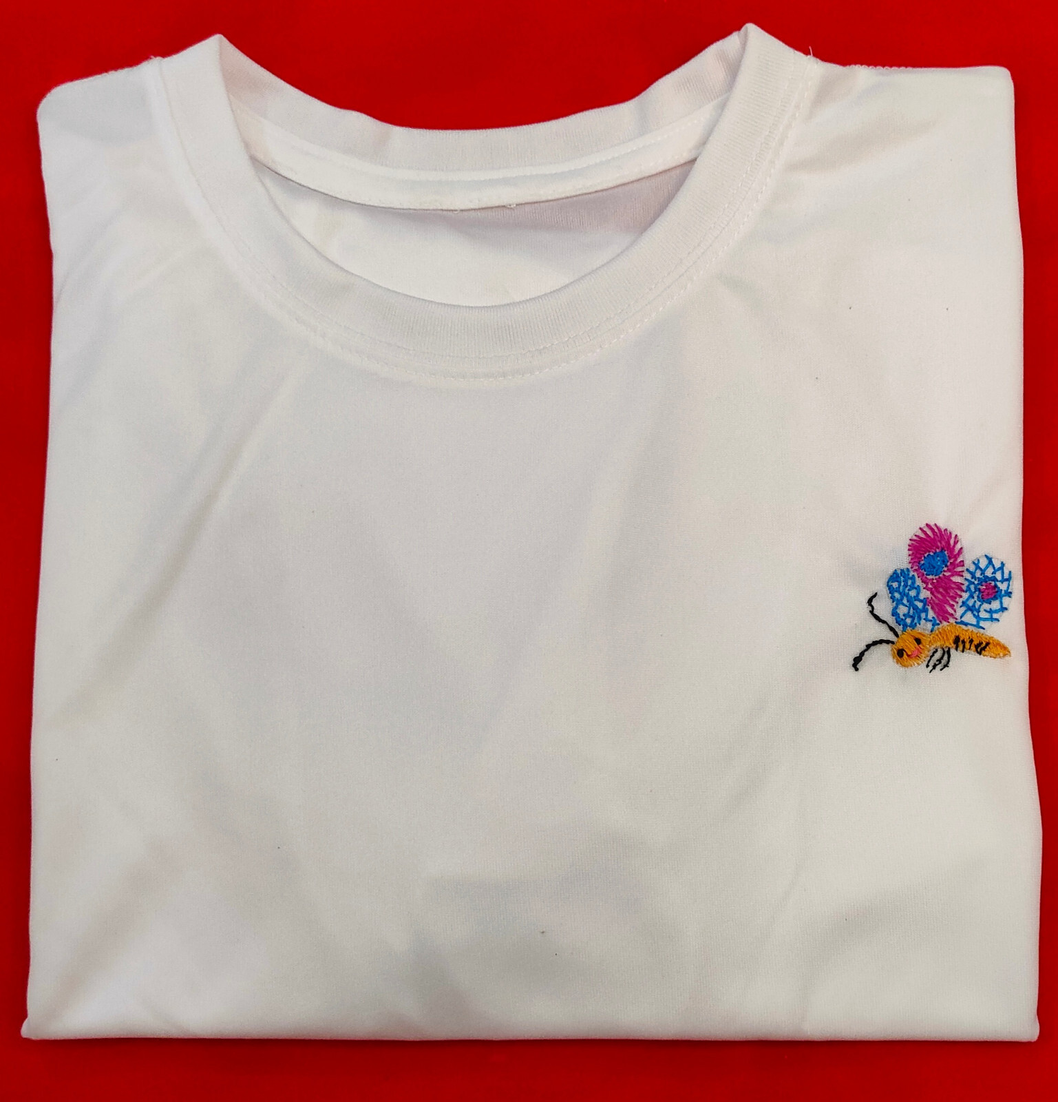 Hand Embroidered T-Shirt with Floral Vase Design – Unisex, Casual Wear Free Ship