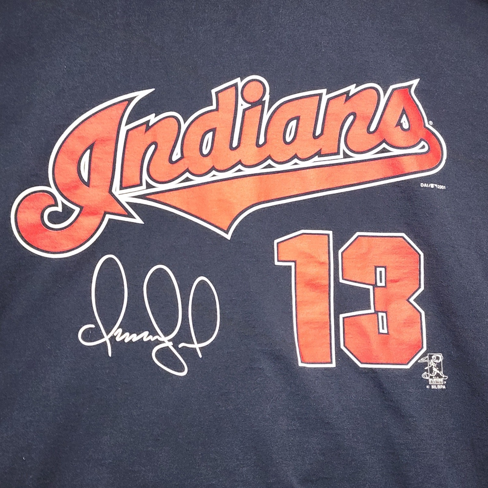 Cleveland Indians Omar Vizquel 13 T Shirt 2001 True Fan XL MLB Baseball Tee Vtg