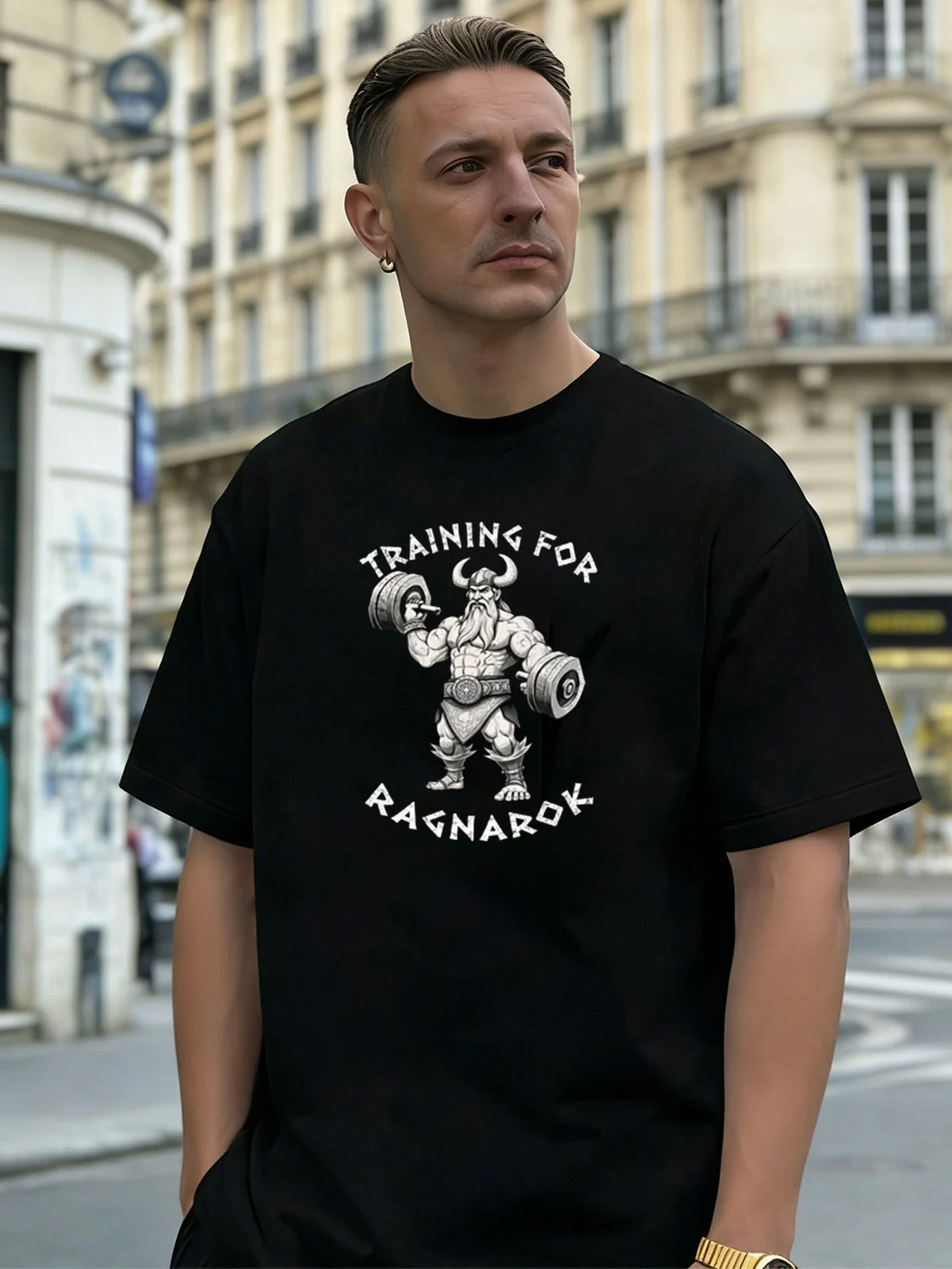 Viking Weightlifting Ragnarok Graphic Cotton Men&rsquo;s T-Shirt,for Daily Casual Wear